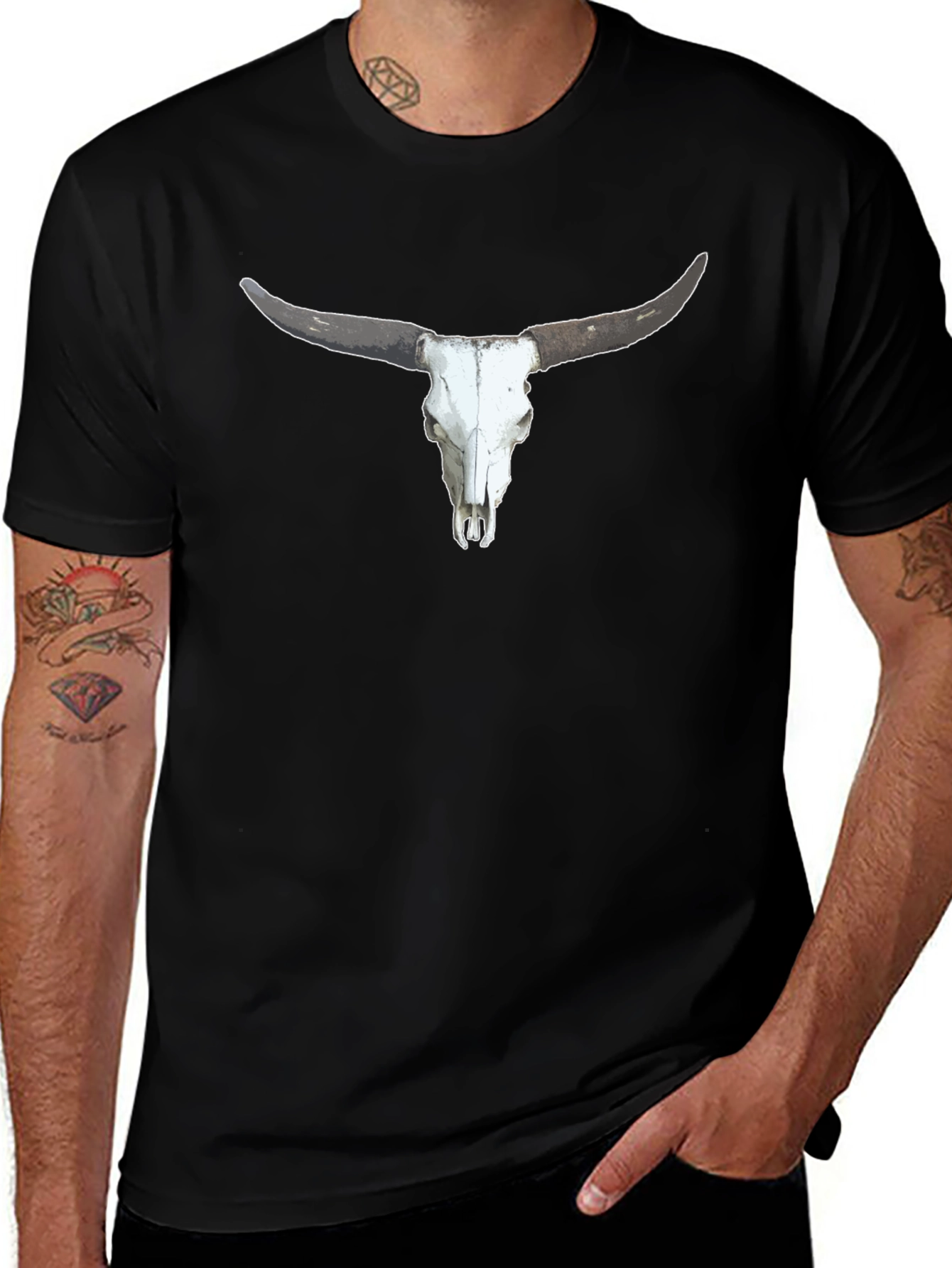 Bull Skull Graphic Tee - Black