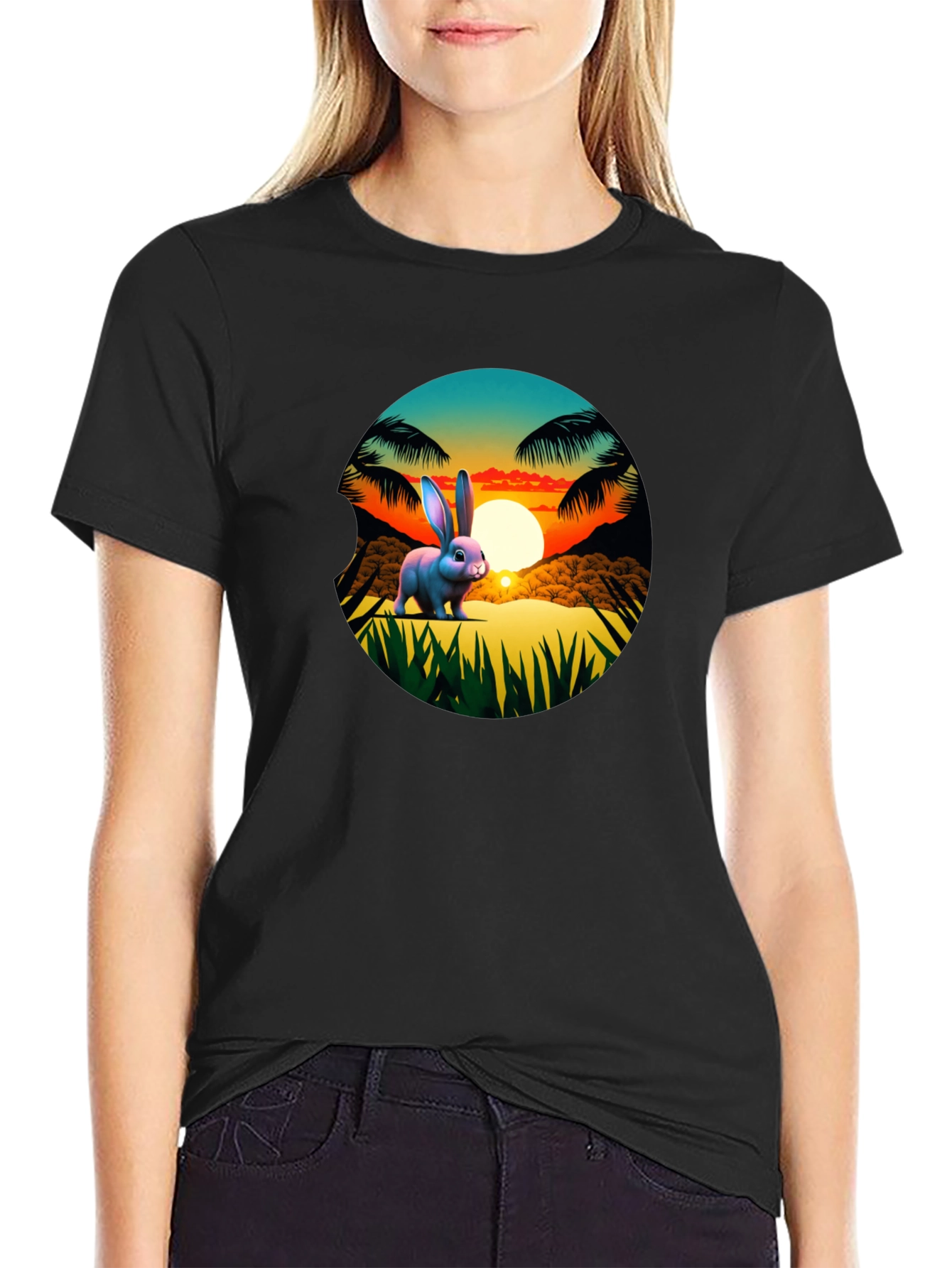 Tropical Bunny Sunset Graphic Tee