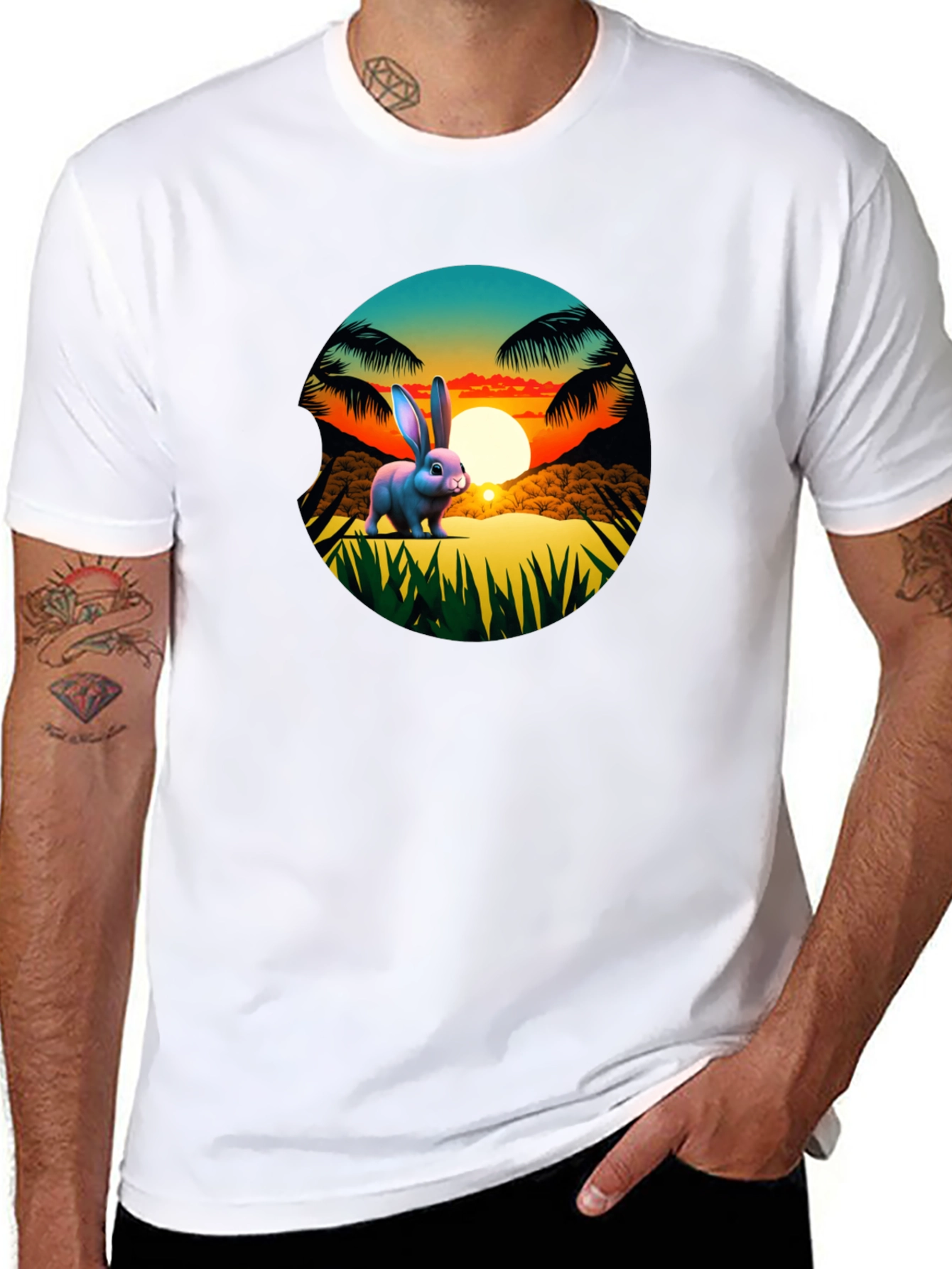Tropical Bunny Sunset Graphic Tee