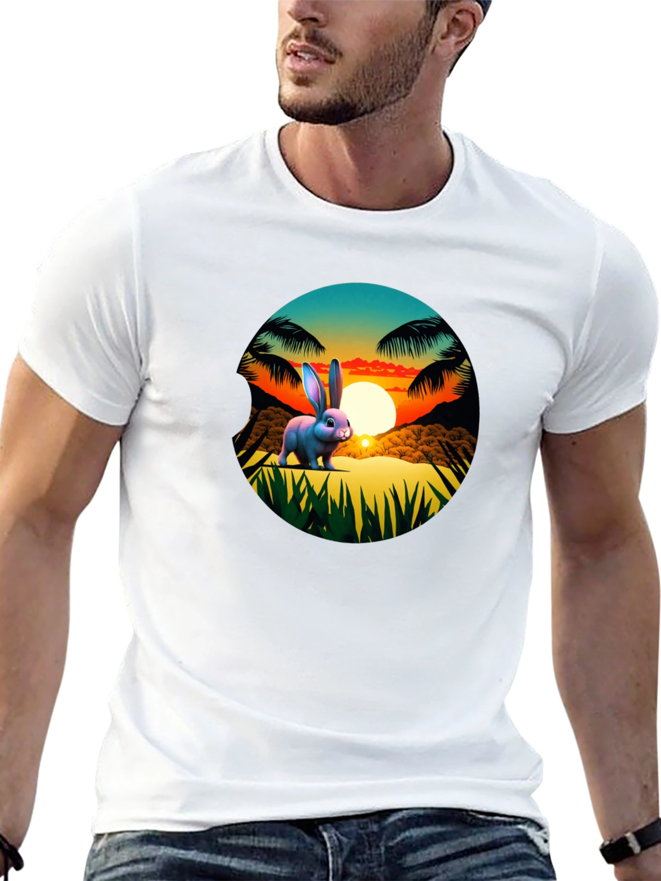Tropical Bunny Sunset Graphic Tee