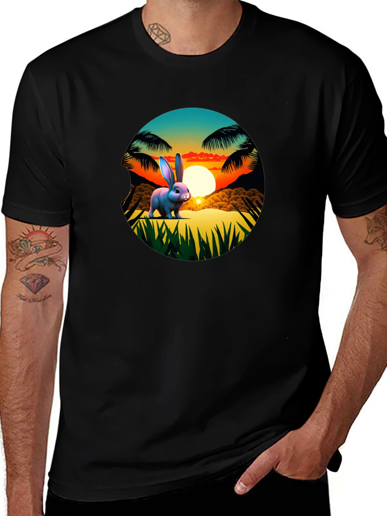 Tropical Bunny Sunset Graphic Tee