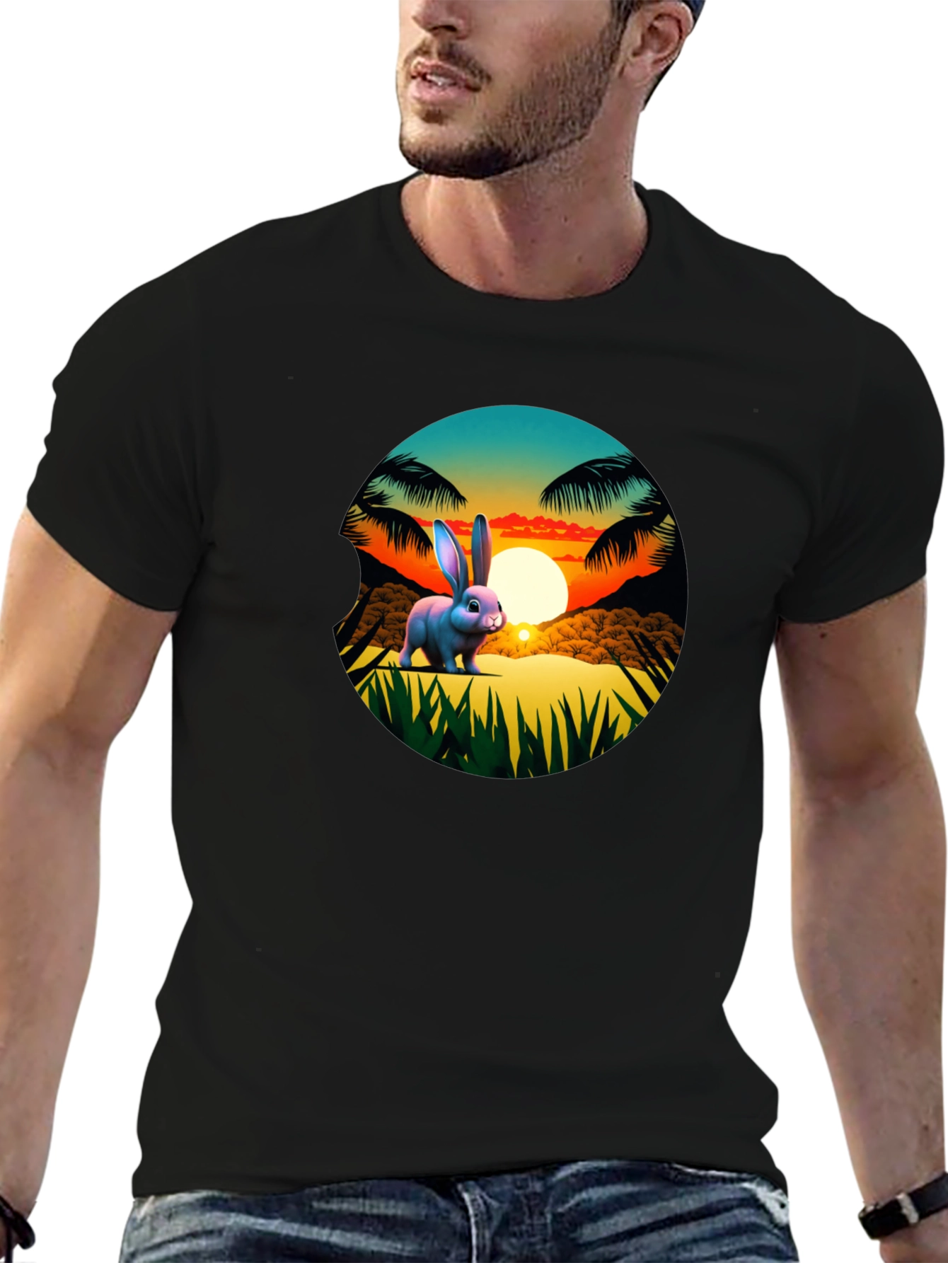 Tropical Bunny Sunset Graphic Tee