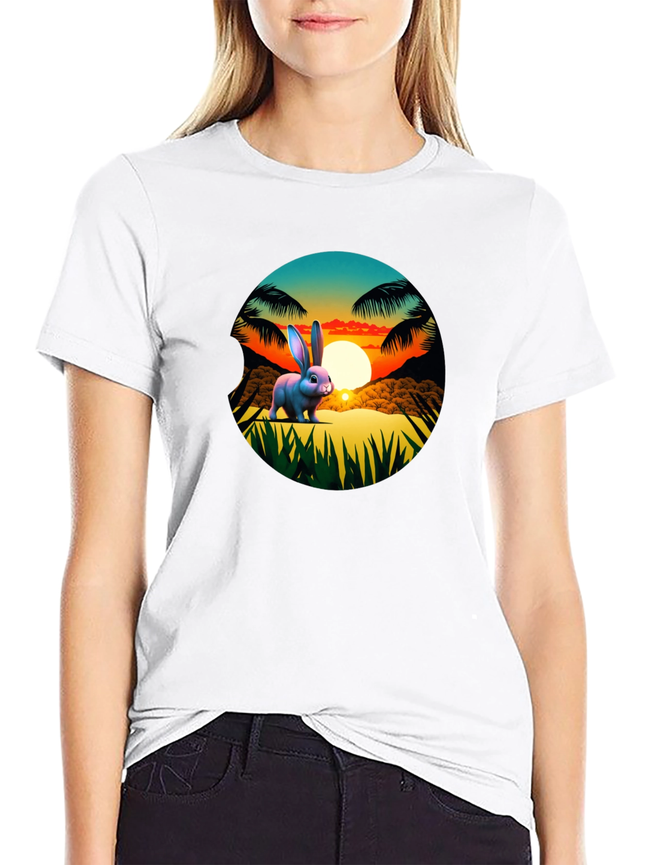 Tropical Bunny Sunset Graphic Tee