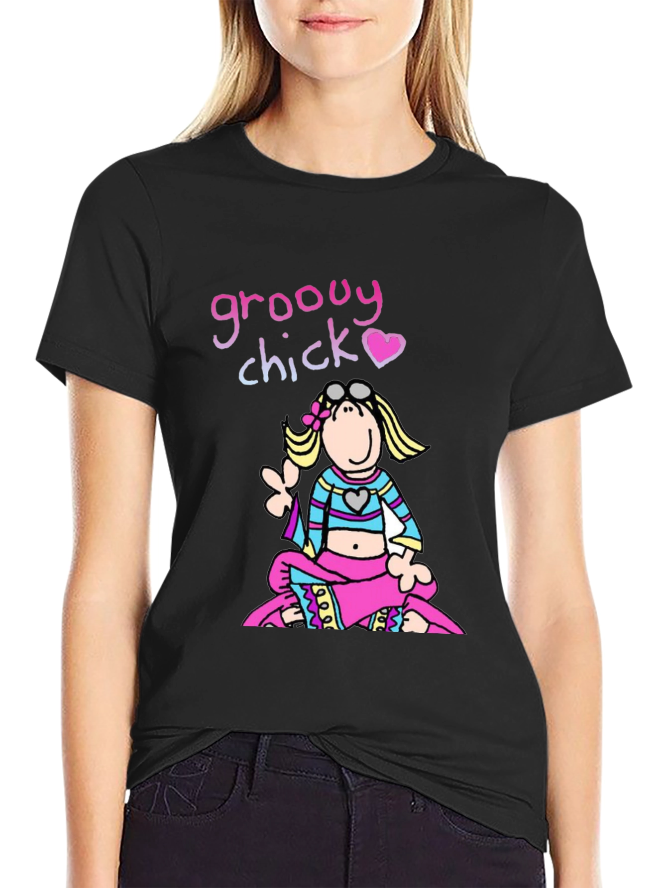 Groovy Chick T-Shirt - Retro Hippie Cartoon Tee