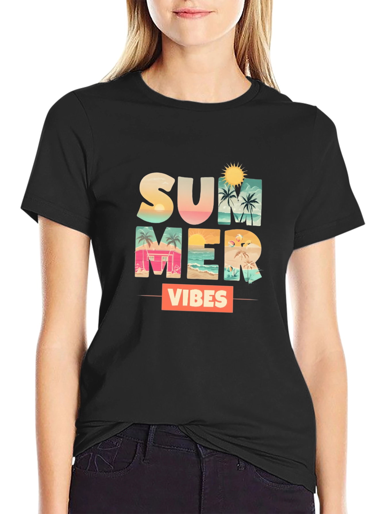 Summer Vibes Graphic Tee - Black
