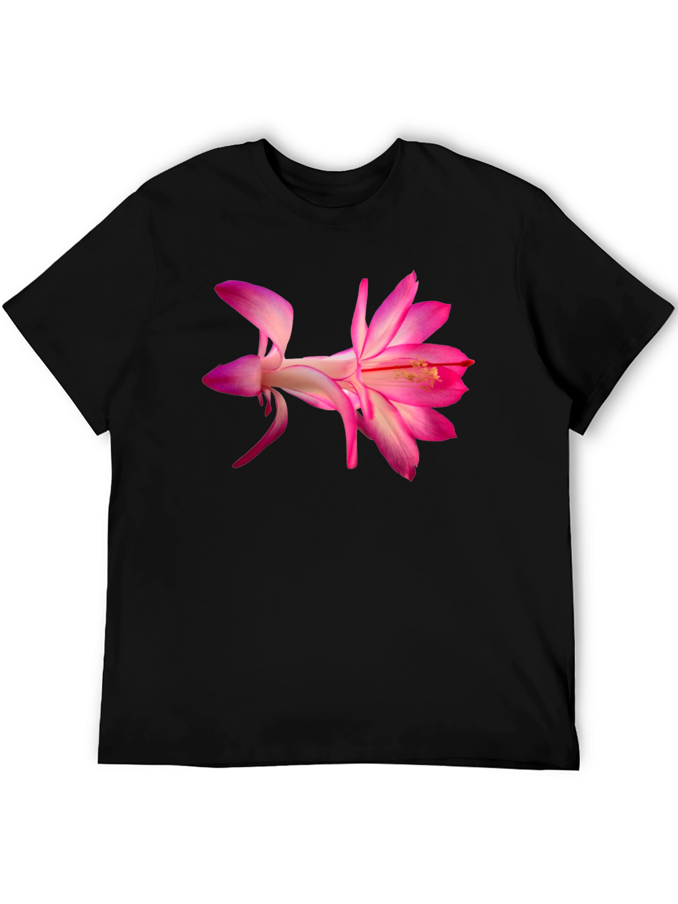 Pink Flower Graphic Black T-Shirt