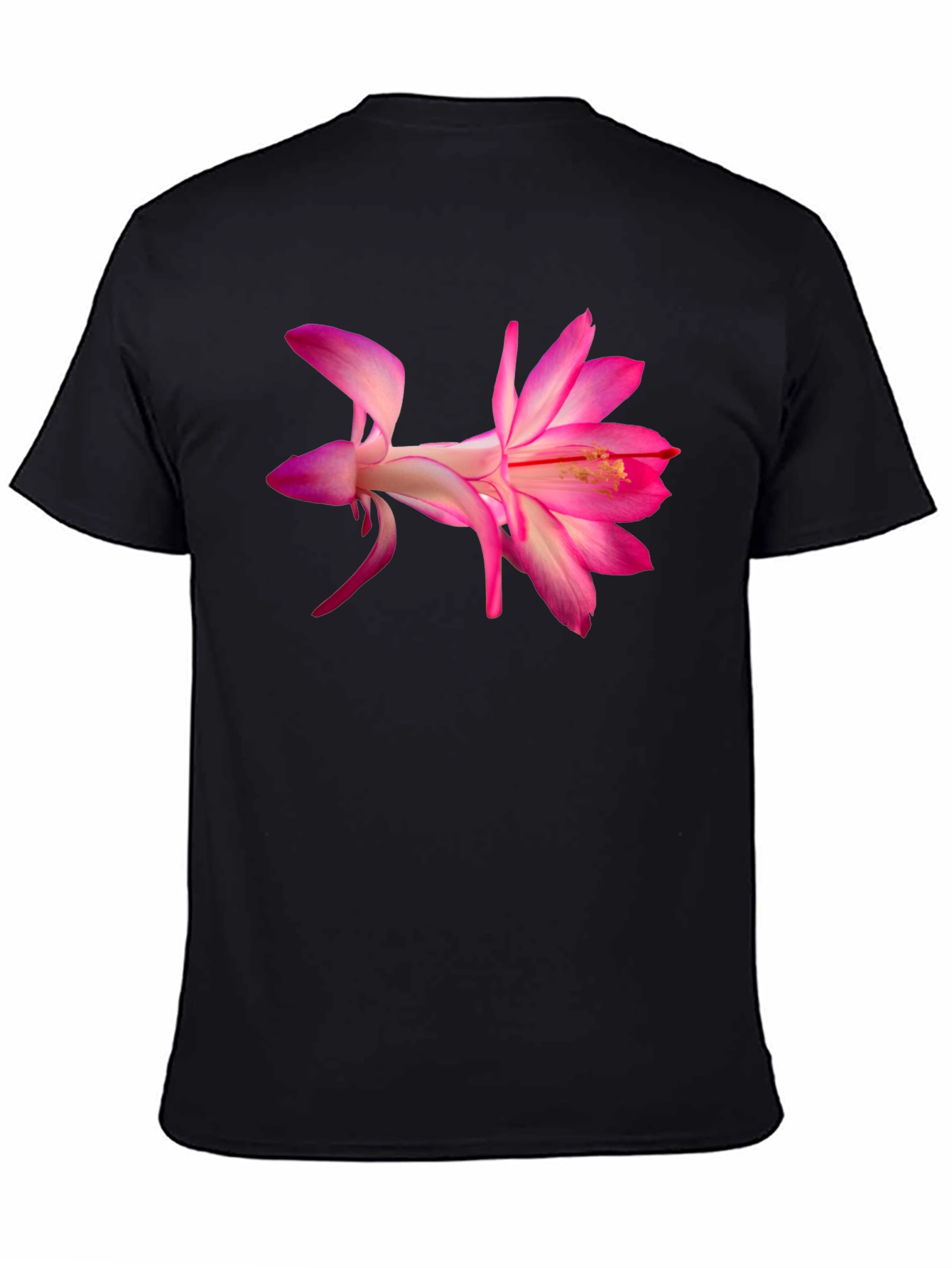 Pink Flower Graphic Black T-Shirt