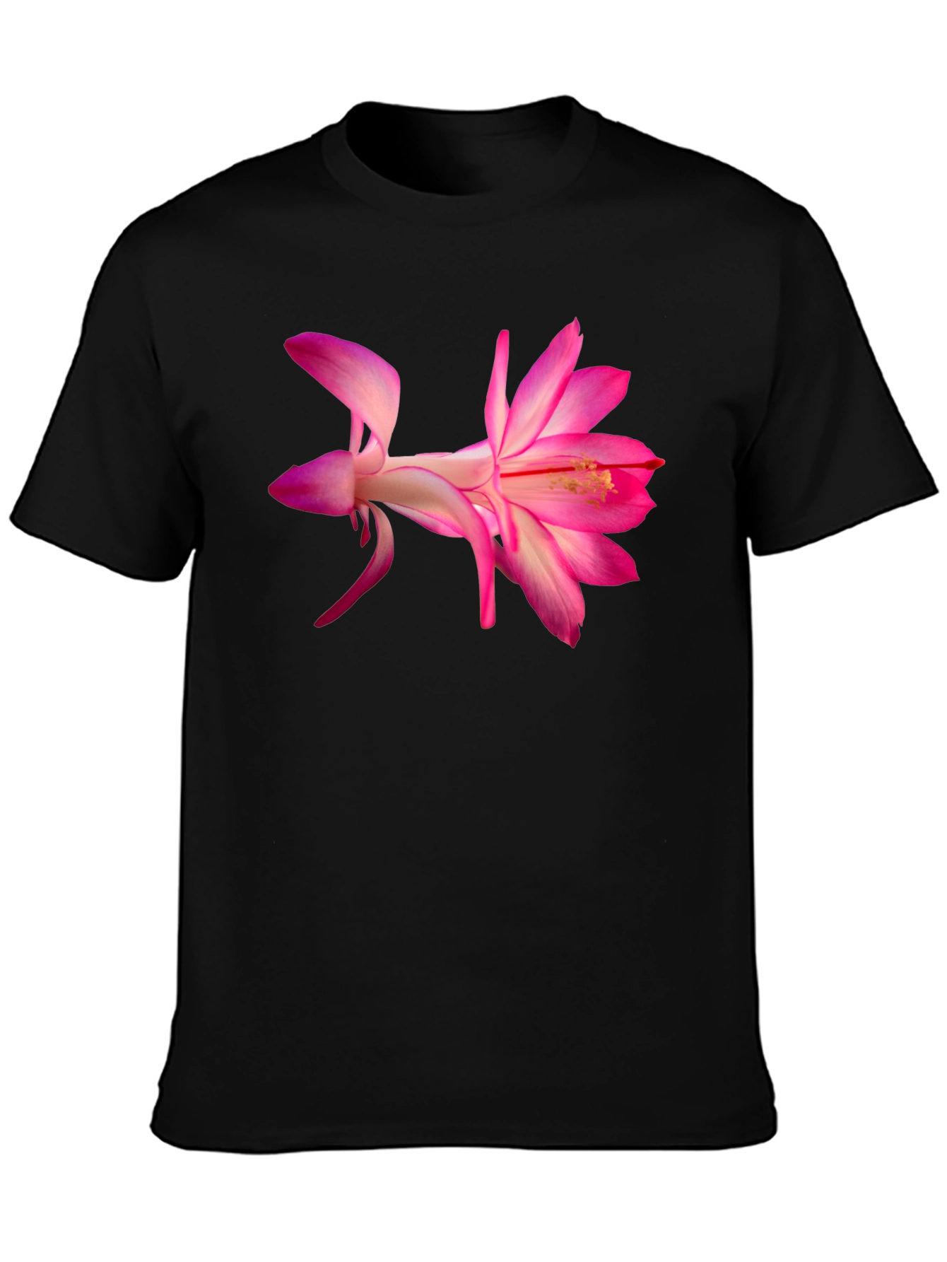Pink Flower Graphic Black T-Shirt