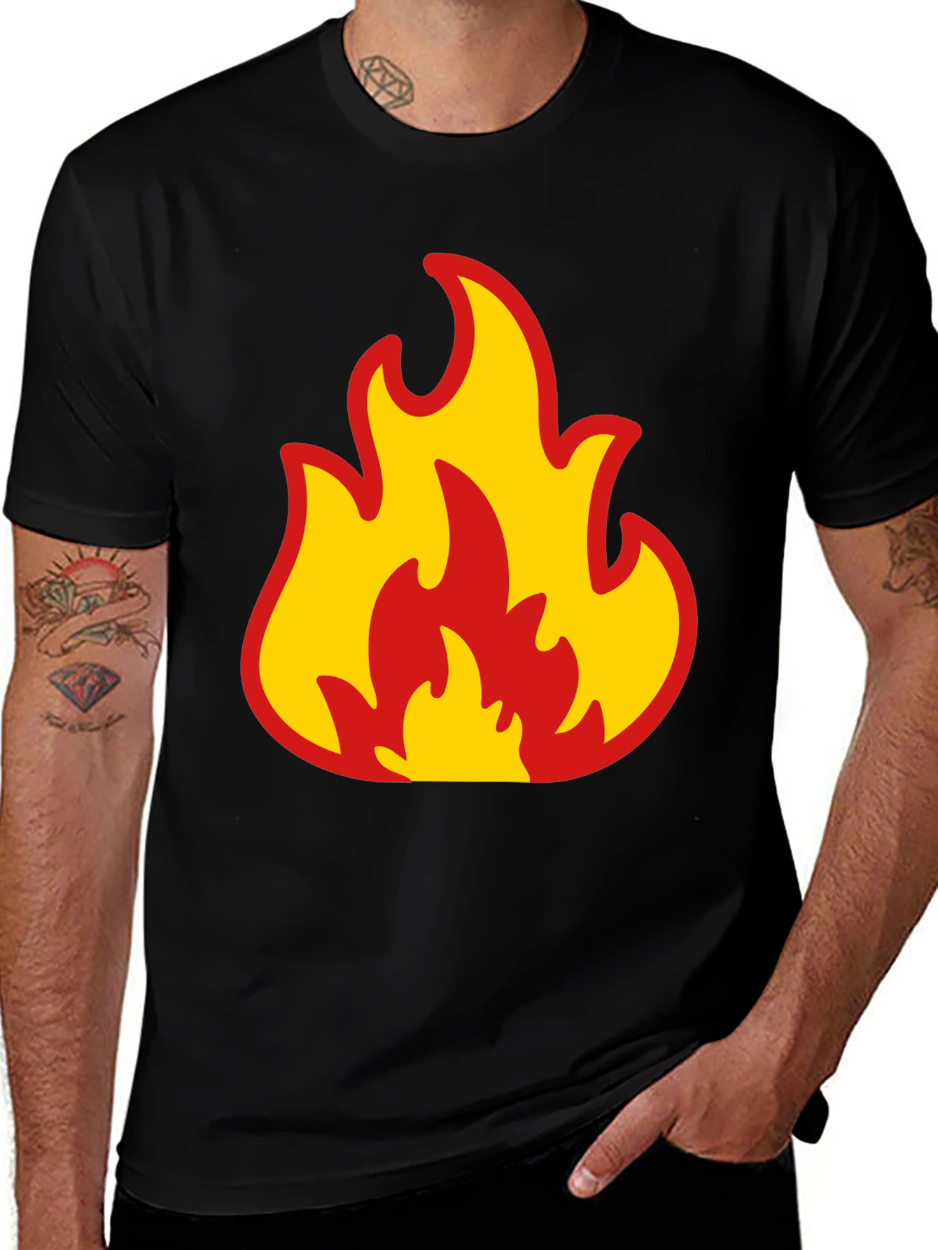 Bold Flame Graphic Tee - Black Cotton T-Shirt