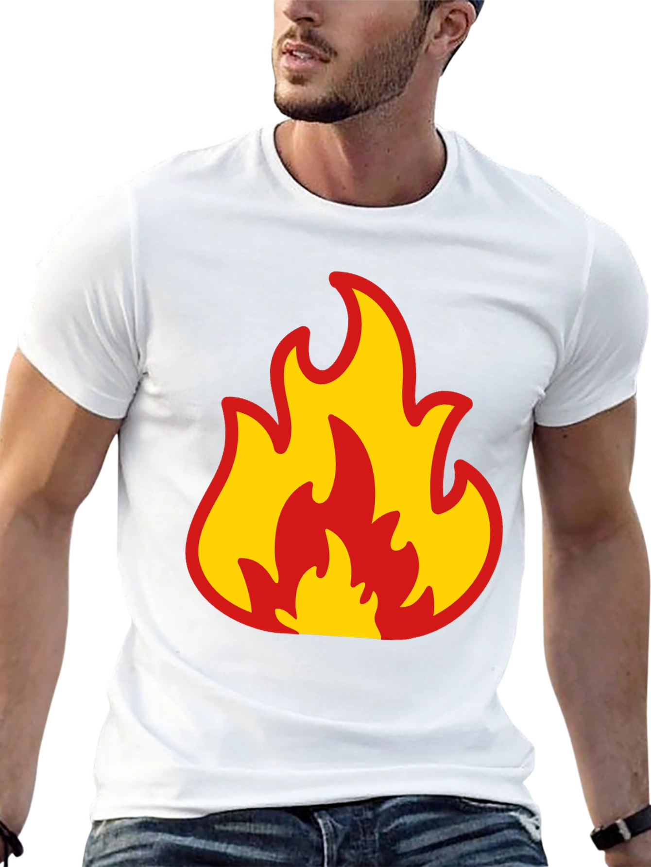 Bold Flame Graphic Tee - Black Cotton T-Shirt