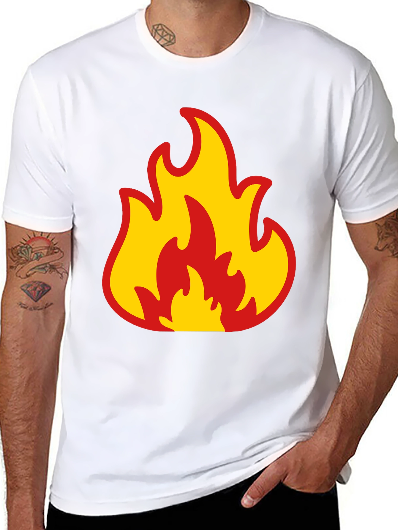 Bold Flame Graphic Tee - Black Cotton T-Shirt