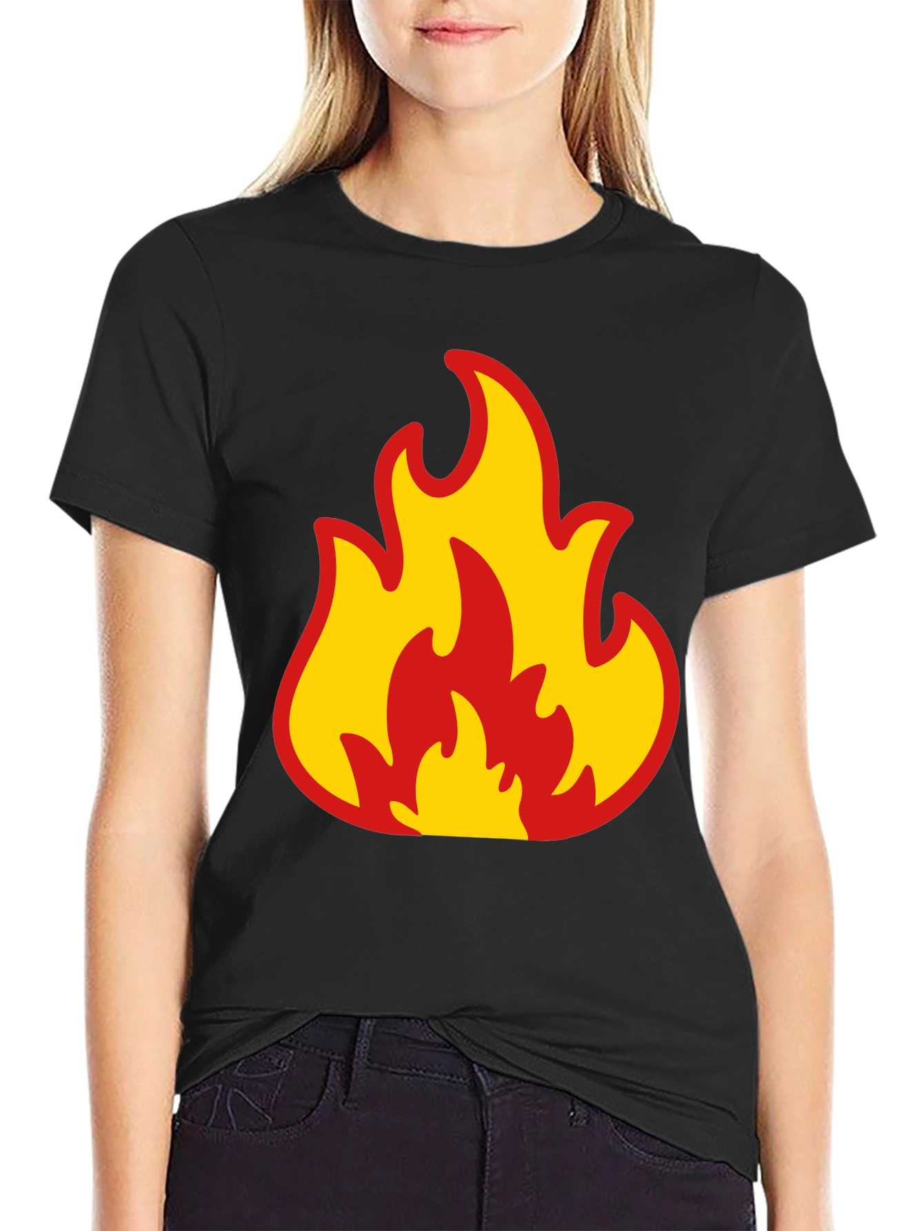 Bold Flame Graphic Tee - Black Cotton T-Shirt