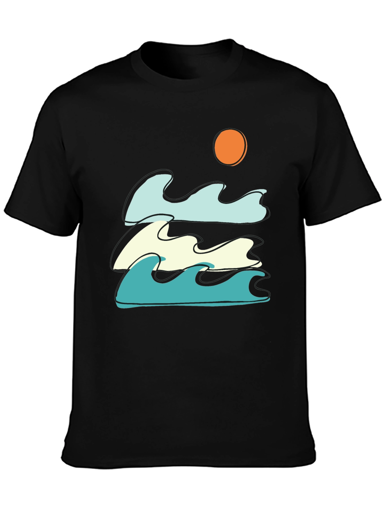 Waves and Sun Graphic Tee - Black
