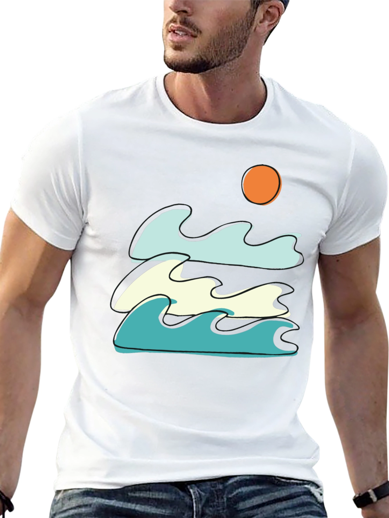 Waves and Sun Graphic Tee - Black