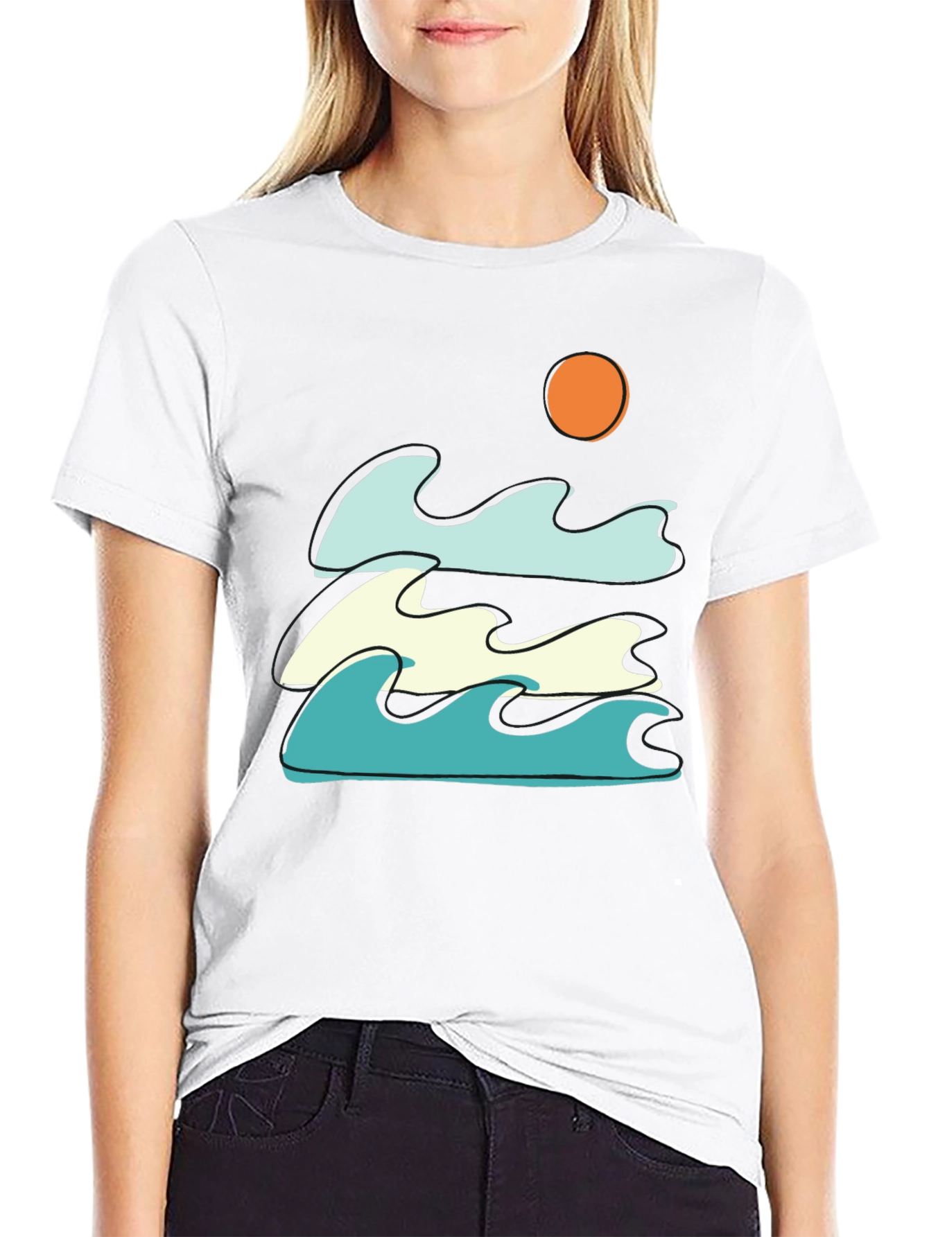 Waves and Sun Graphic Tee - Black