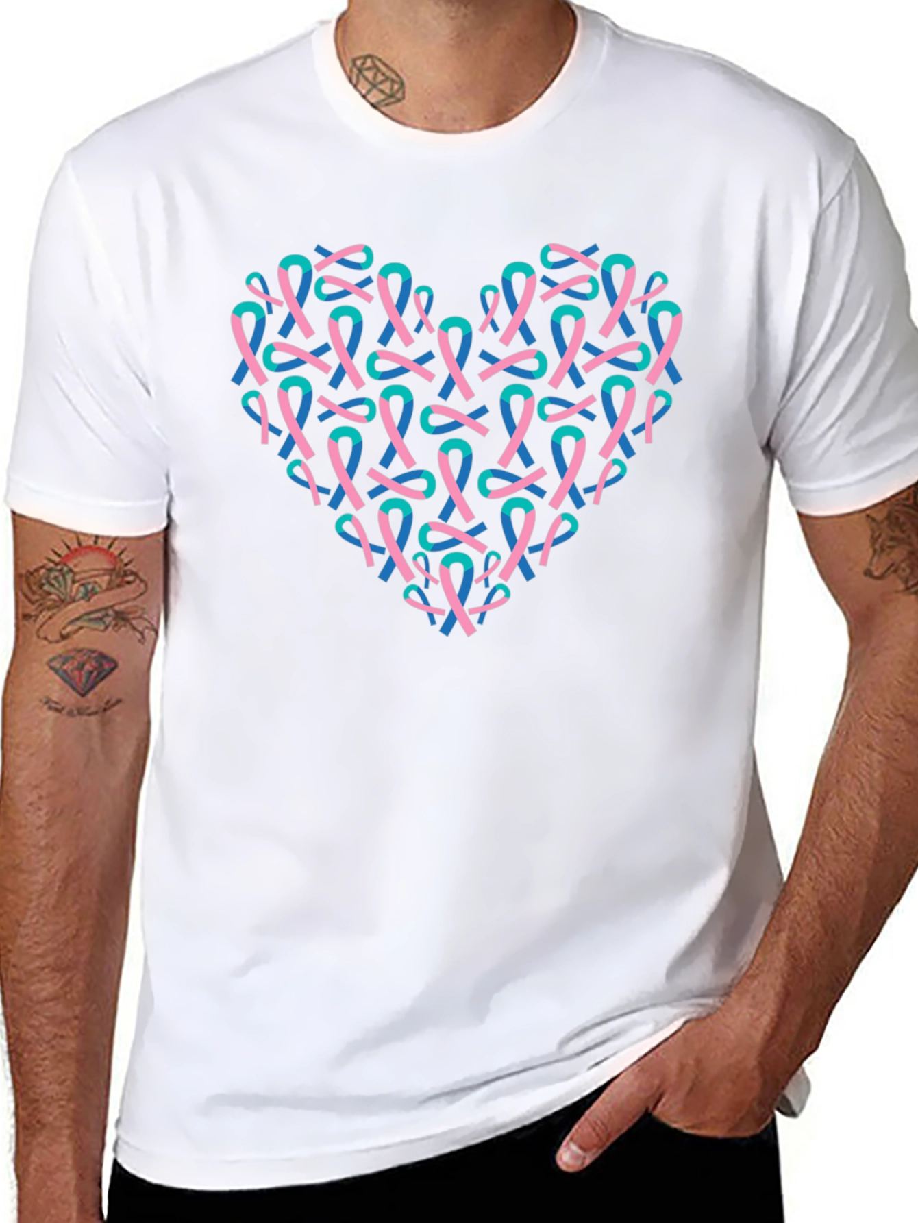 Heart Ribbon T-Shirt - Teal & Pink Design