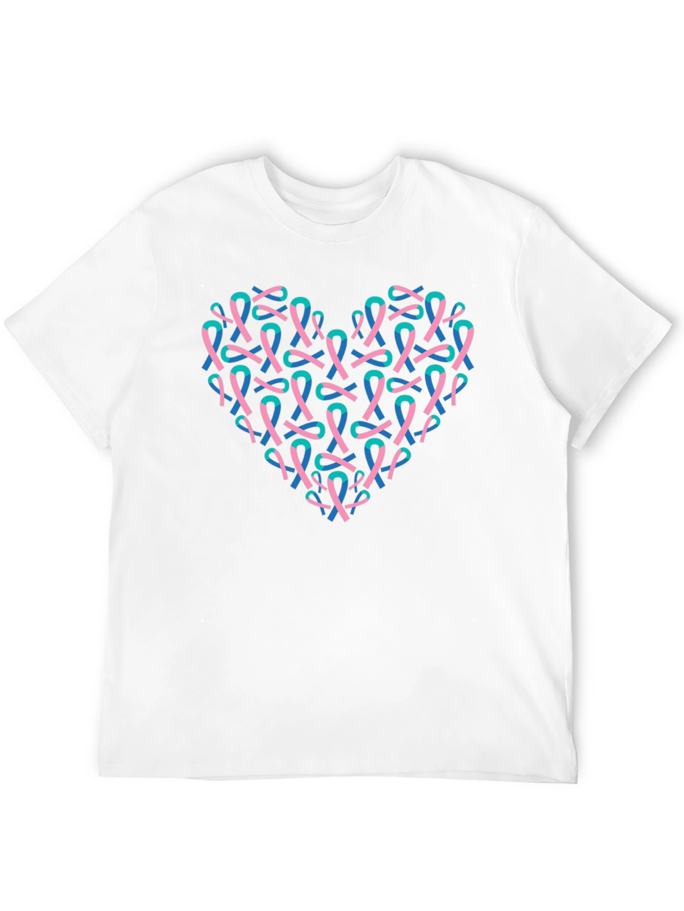 Heart Ribbon T-Shirt - Teal & Pink Design