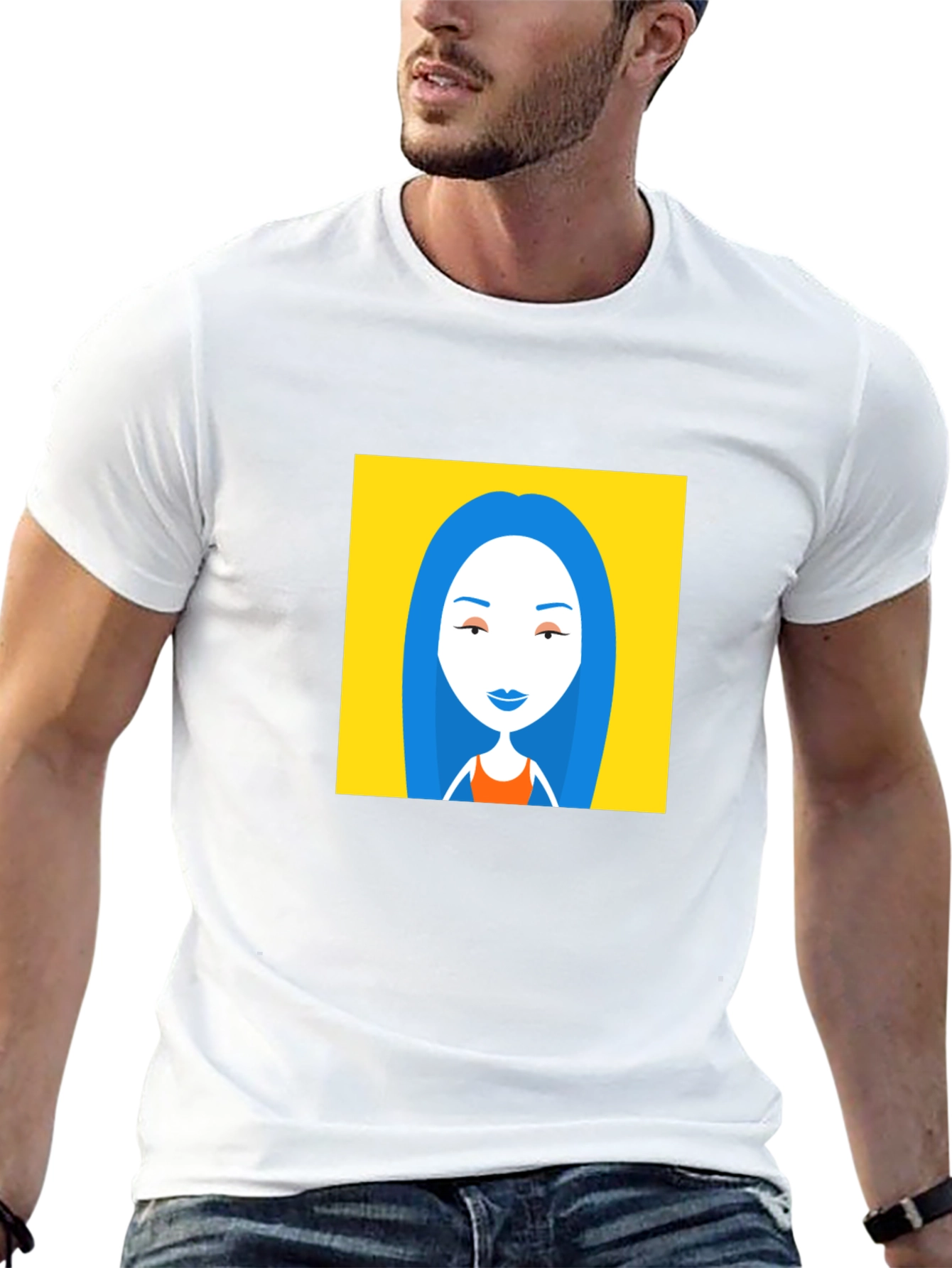 Black T-Shirt with Cartoon Woman Graphic