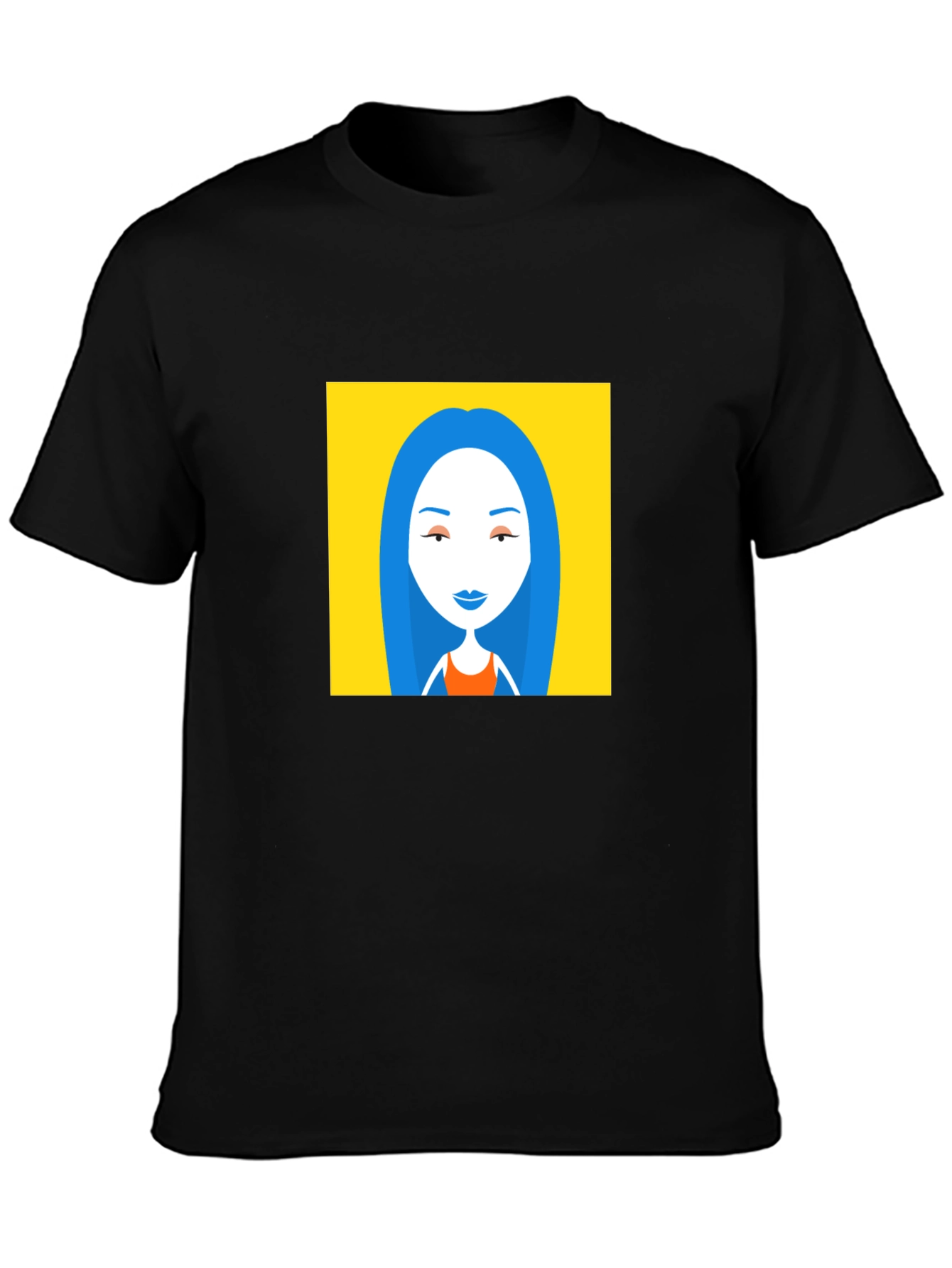 Black T-Shirt with Cartoon Woman Graphic