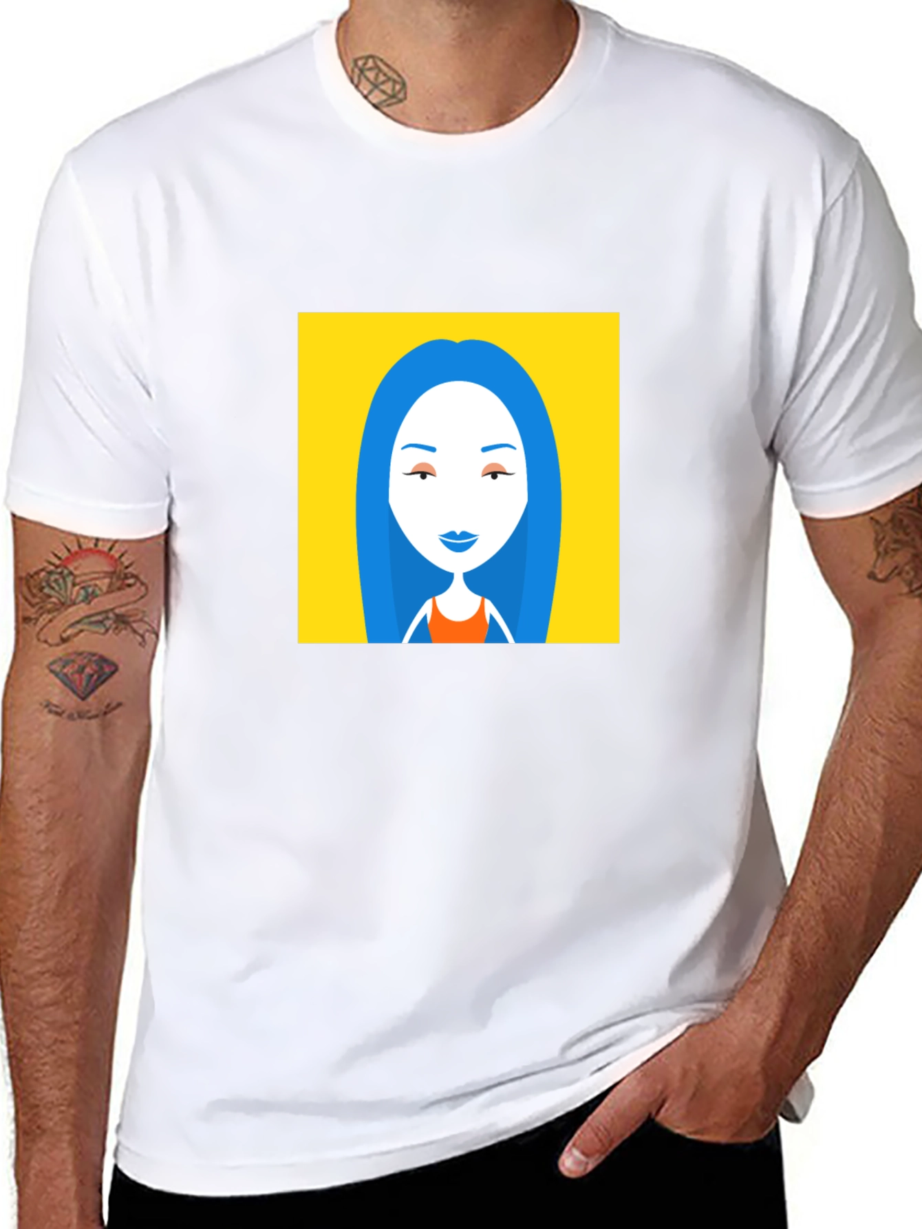 Black T-Shirt with Cartoon Woman Graphic
