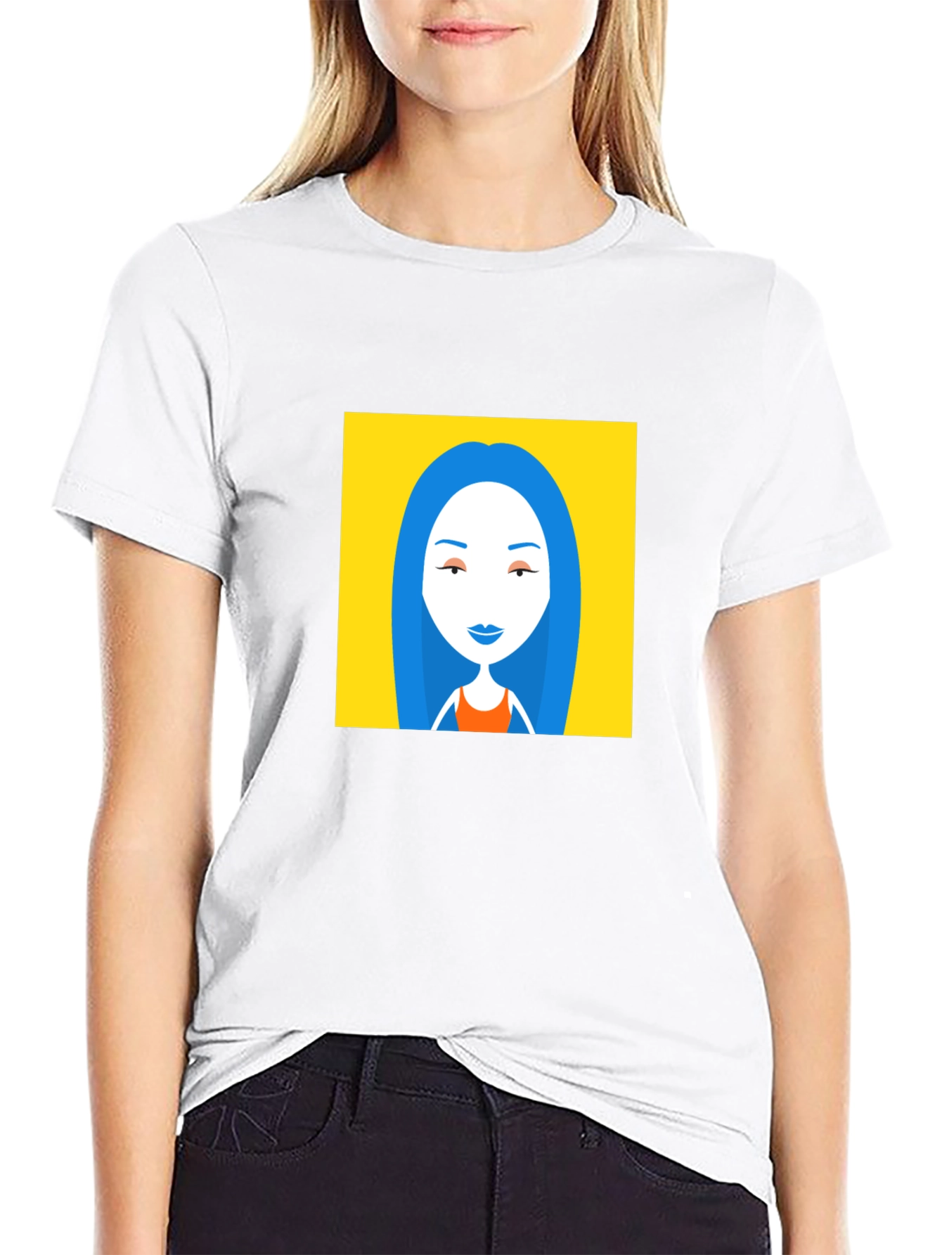 Black T-Shirt with Cartoon Woman Graphic