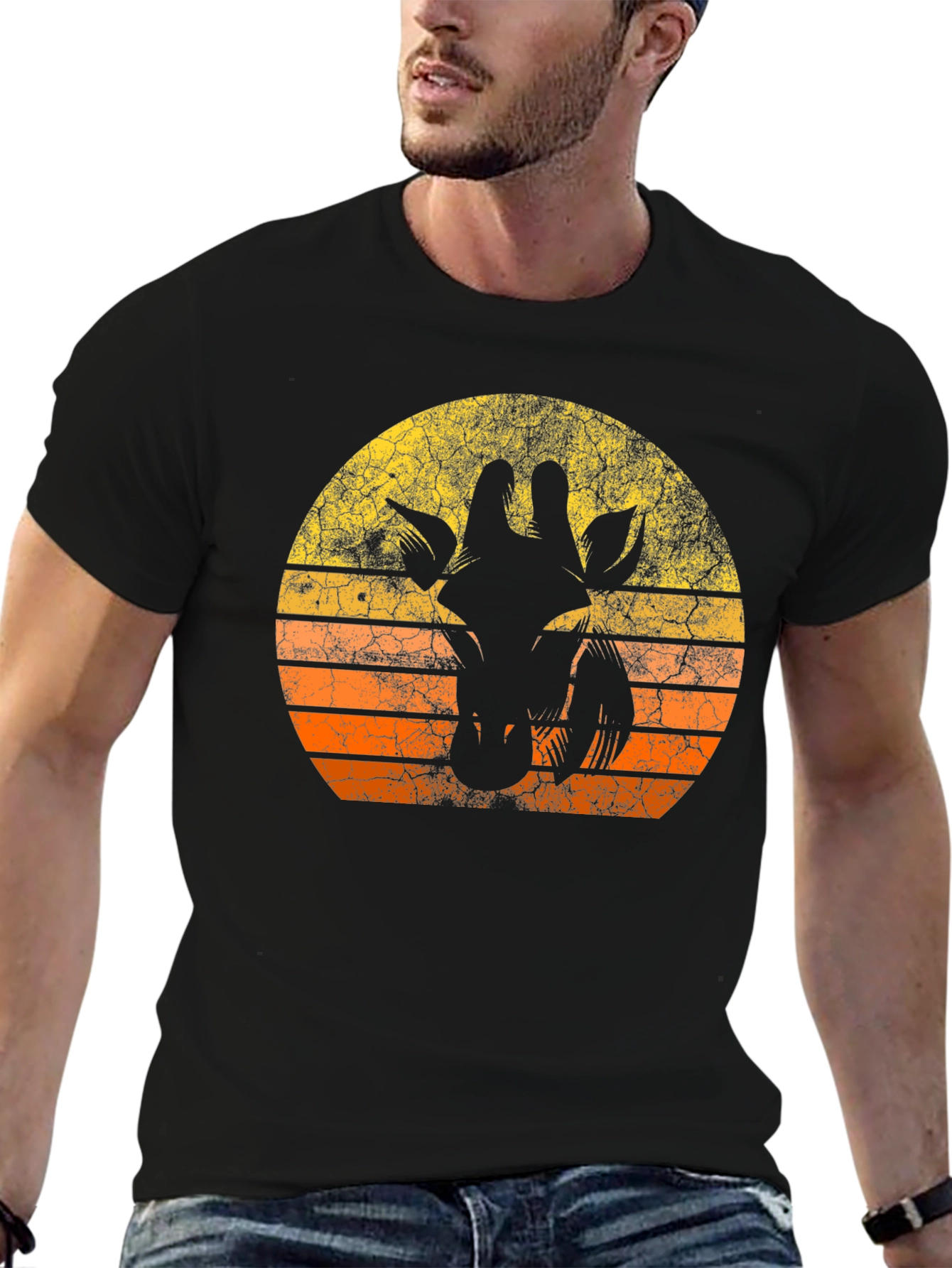 Retro Giraffe Sunset Graphic Tee