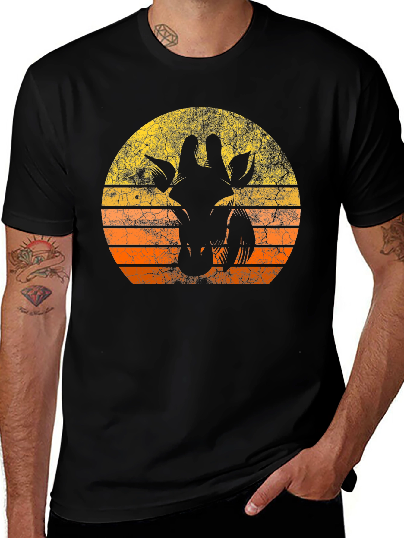 Retro Giraffe Sunset Graphic Tee