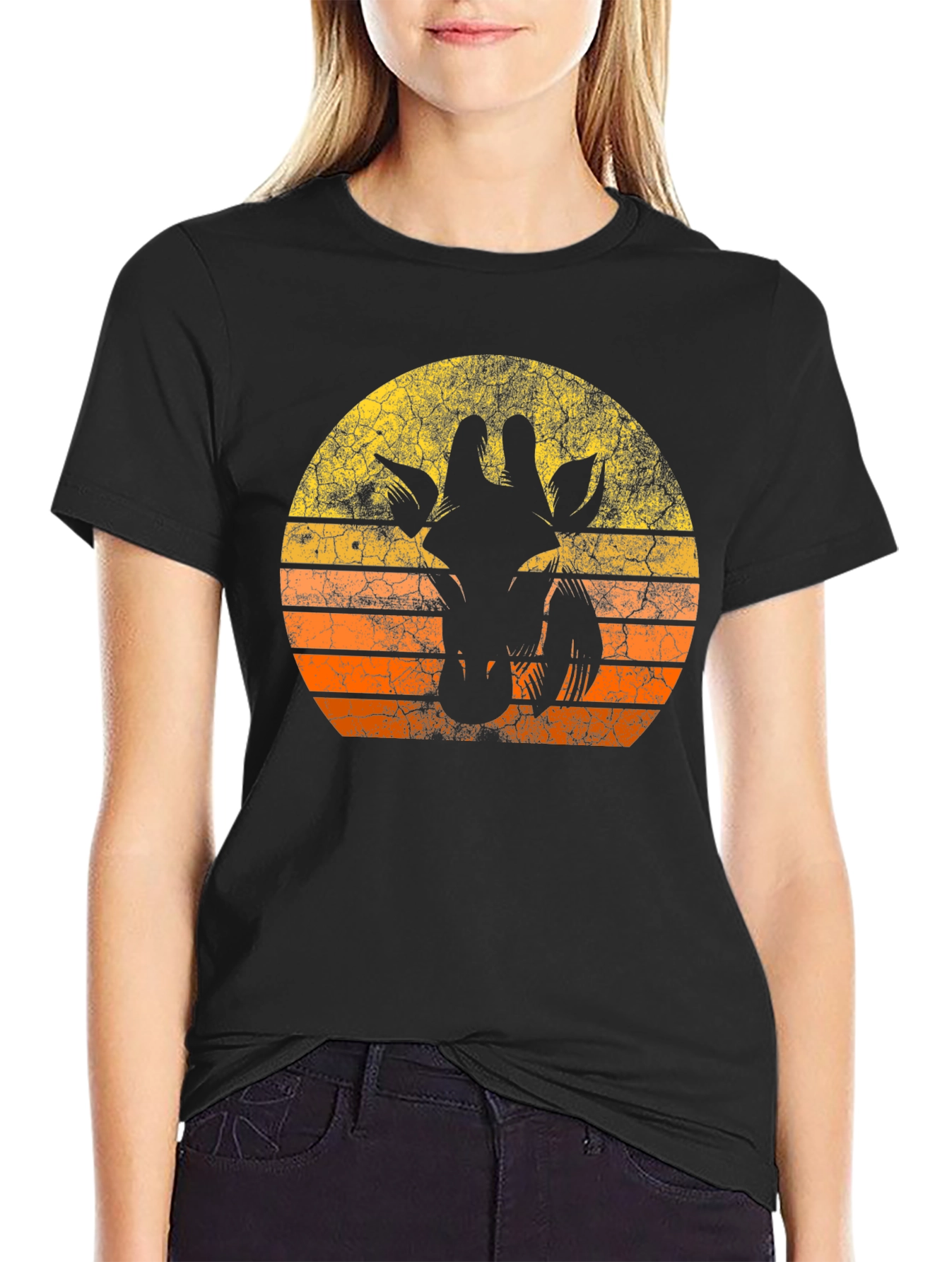 Retro Giraffe Sunset Graphic Tee