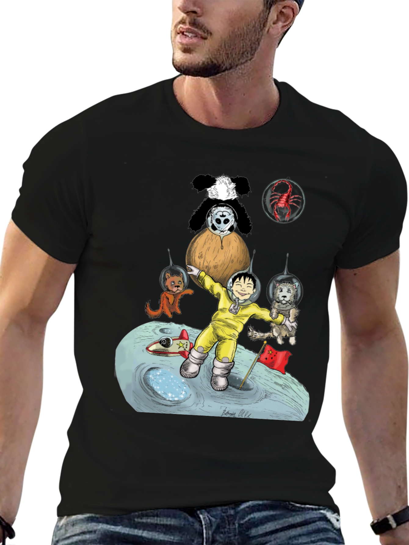 Cartoon Graphic Print Tee - Lunar Explorer