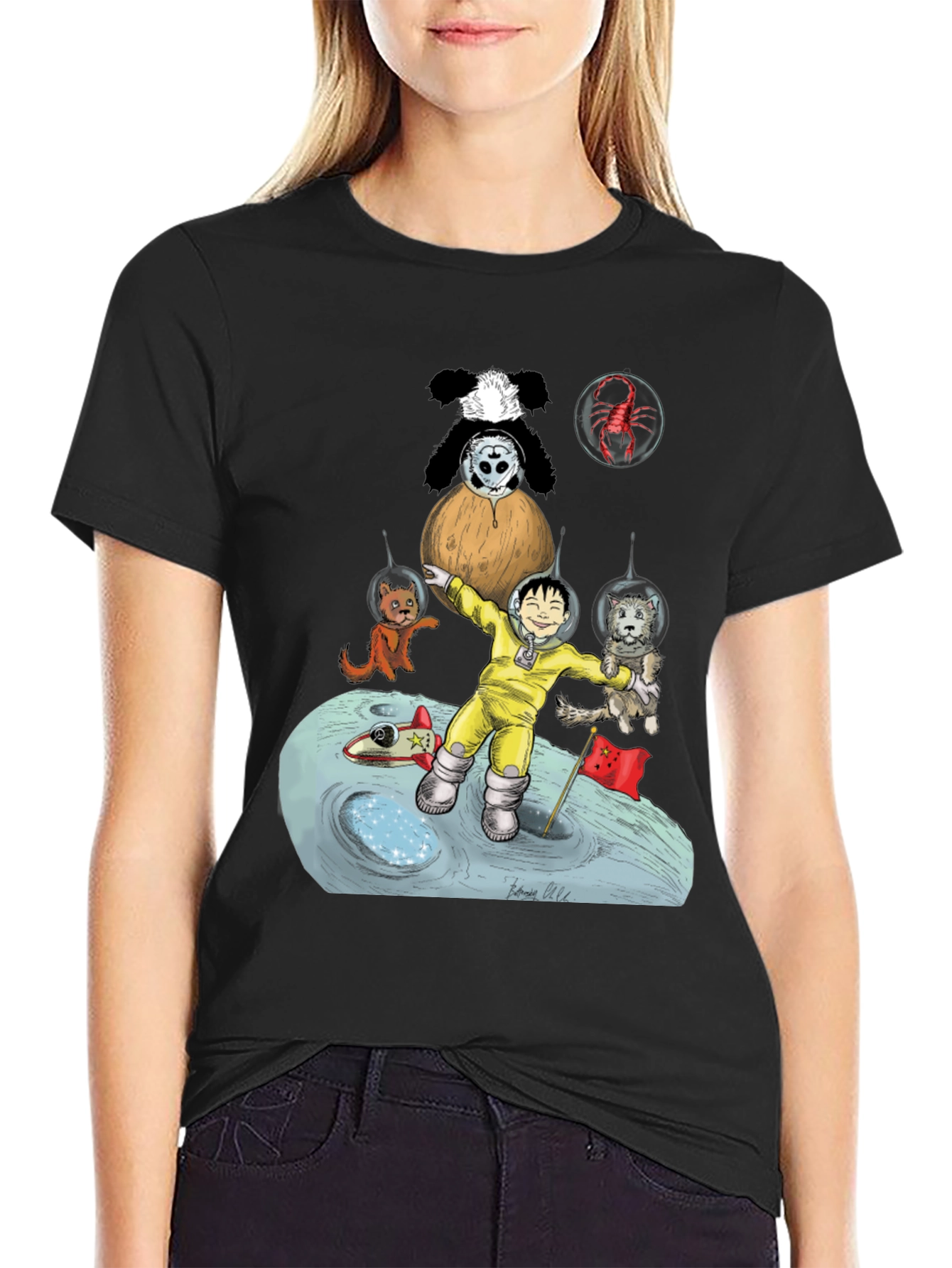 Cartoon Graphic Print Tee - Lunar Explorer