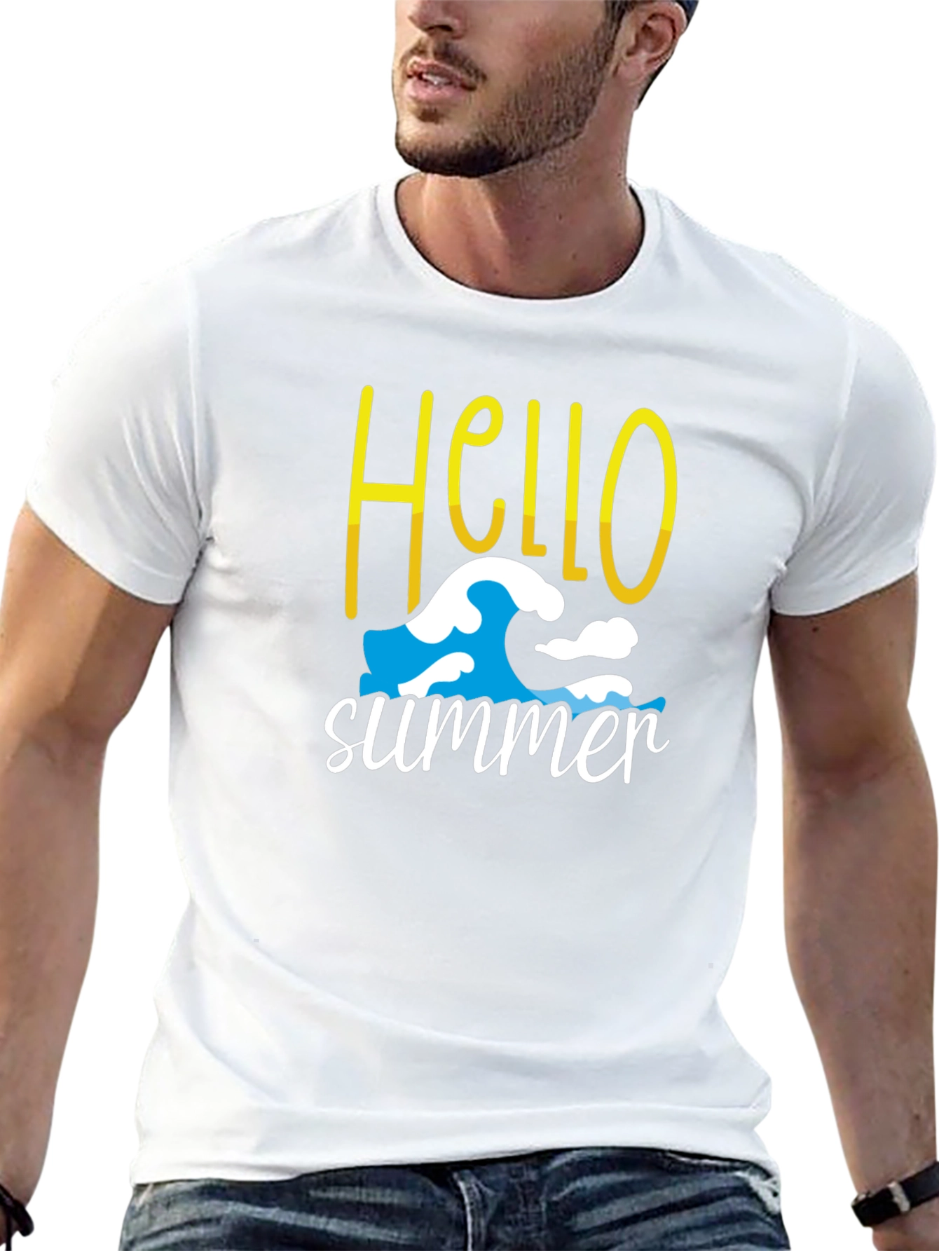 Hello Summer T-Shirt - Wave Design - Cotton Blend