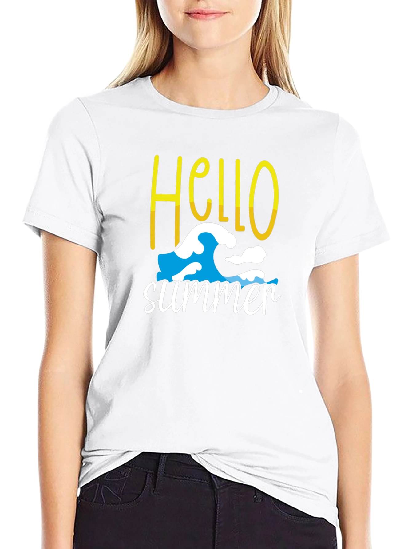 Hello Summer T-Shirt - Wave Design - Cotton Blend