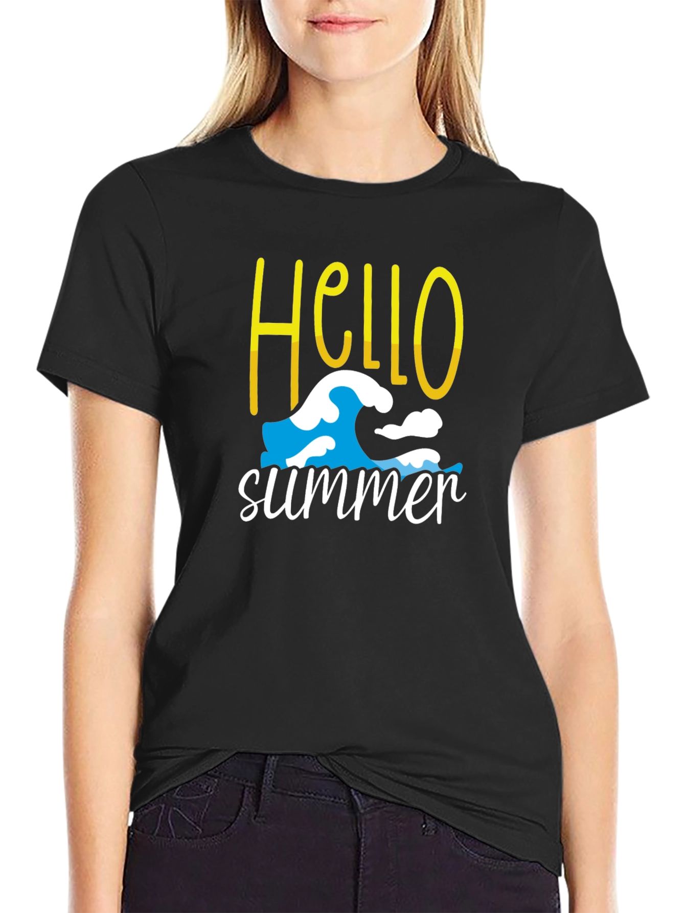 Hello Summer T-Shirt - Wave Design - Cotton Blend