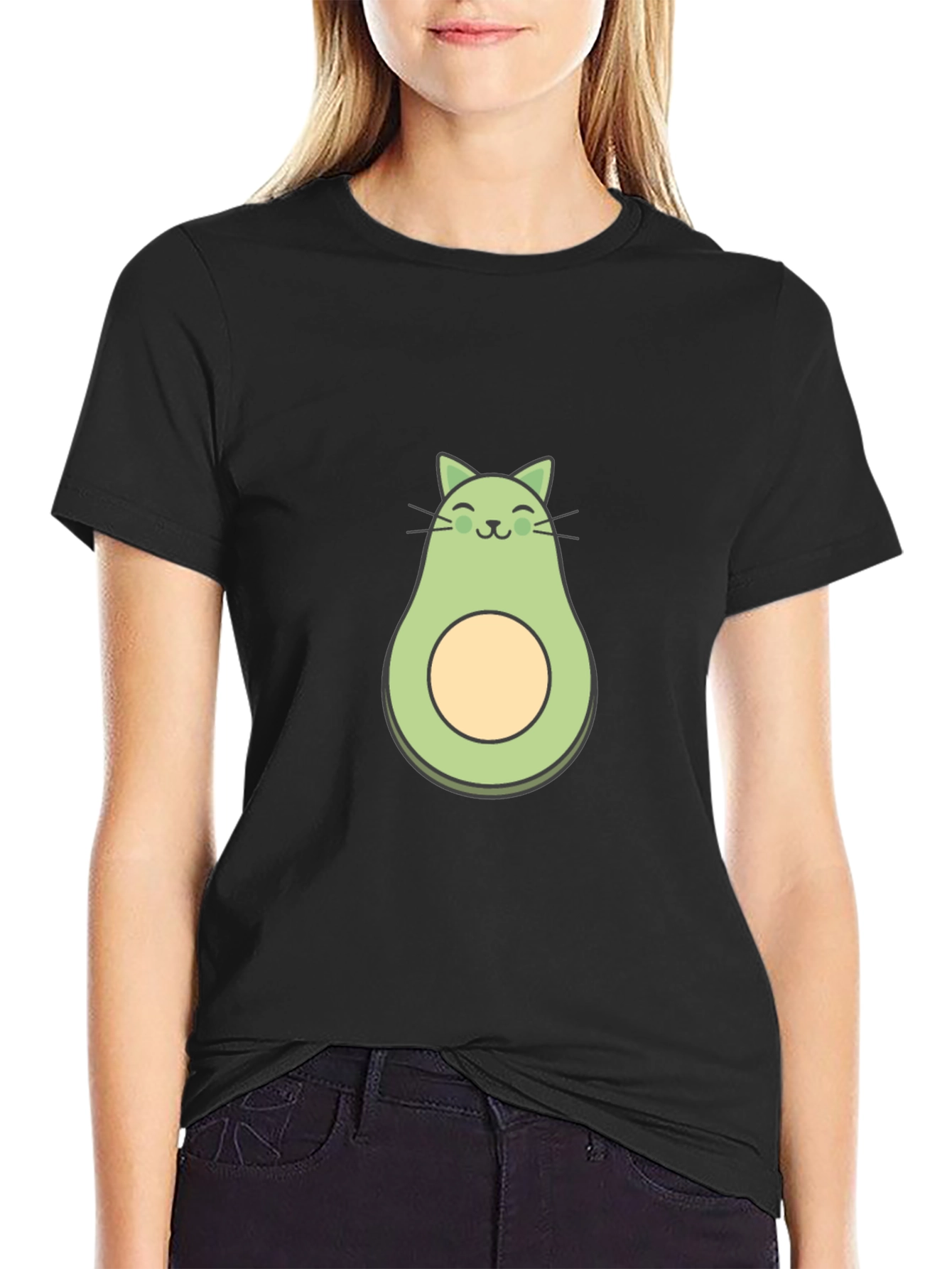 Avocado Cat Graphic Tee - Quirky & Cute