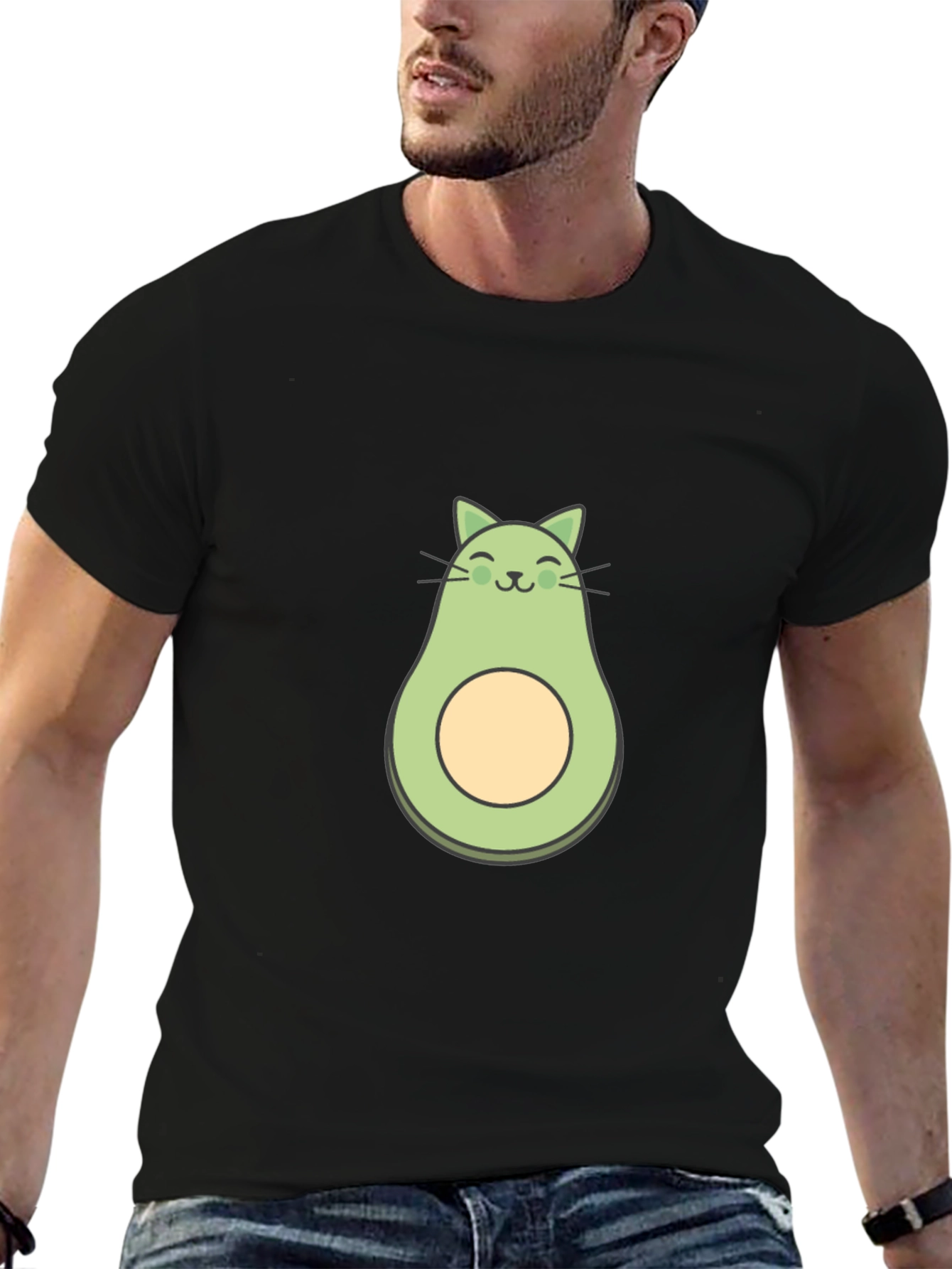 Avocado Cat Graphic Tee - Quirky & Cute