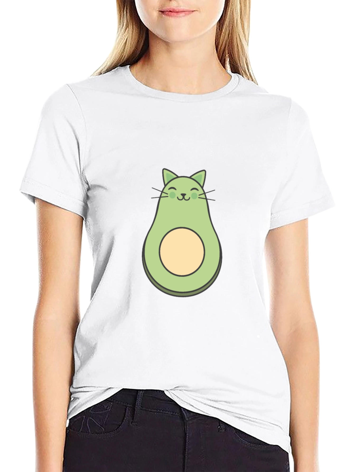 Avocado Cat Graphic Tee - Quirky & Cute