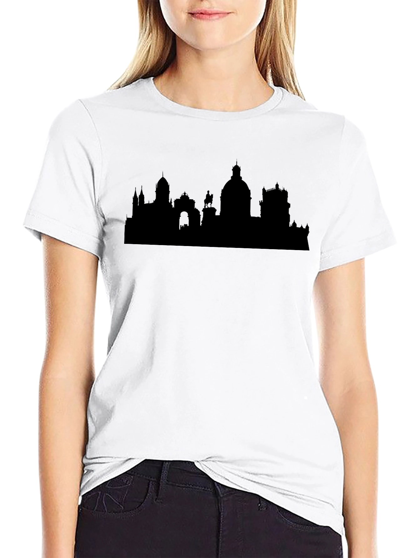 Black T-Shirt - City Skyline Silhouette Design