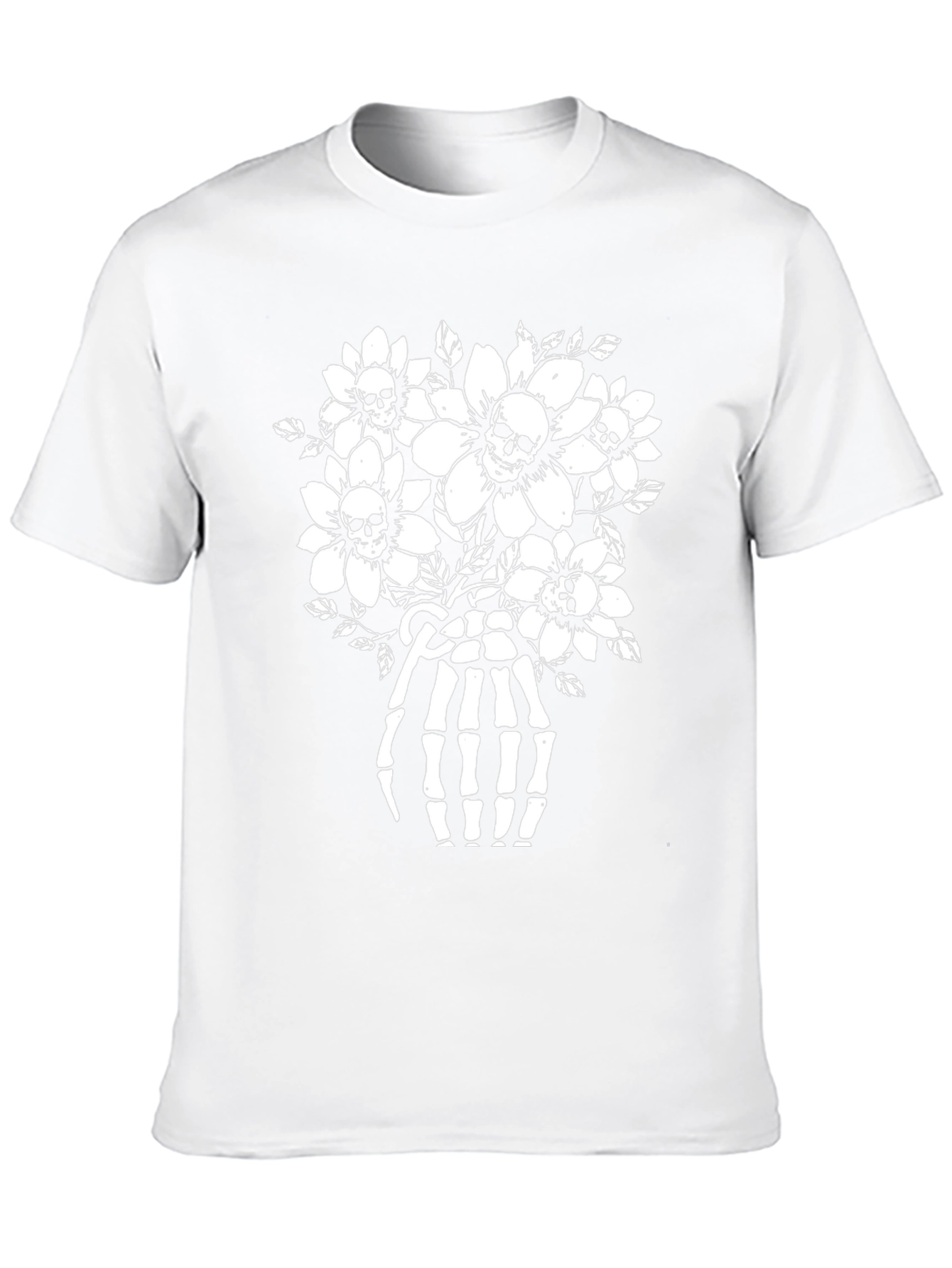 Skull & Flower Skeleton Hand Graphic T-Shirt