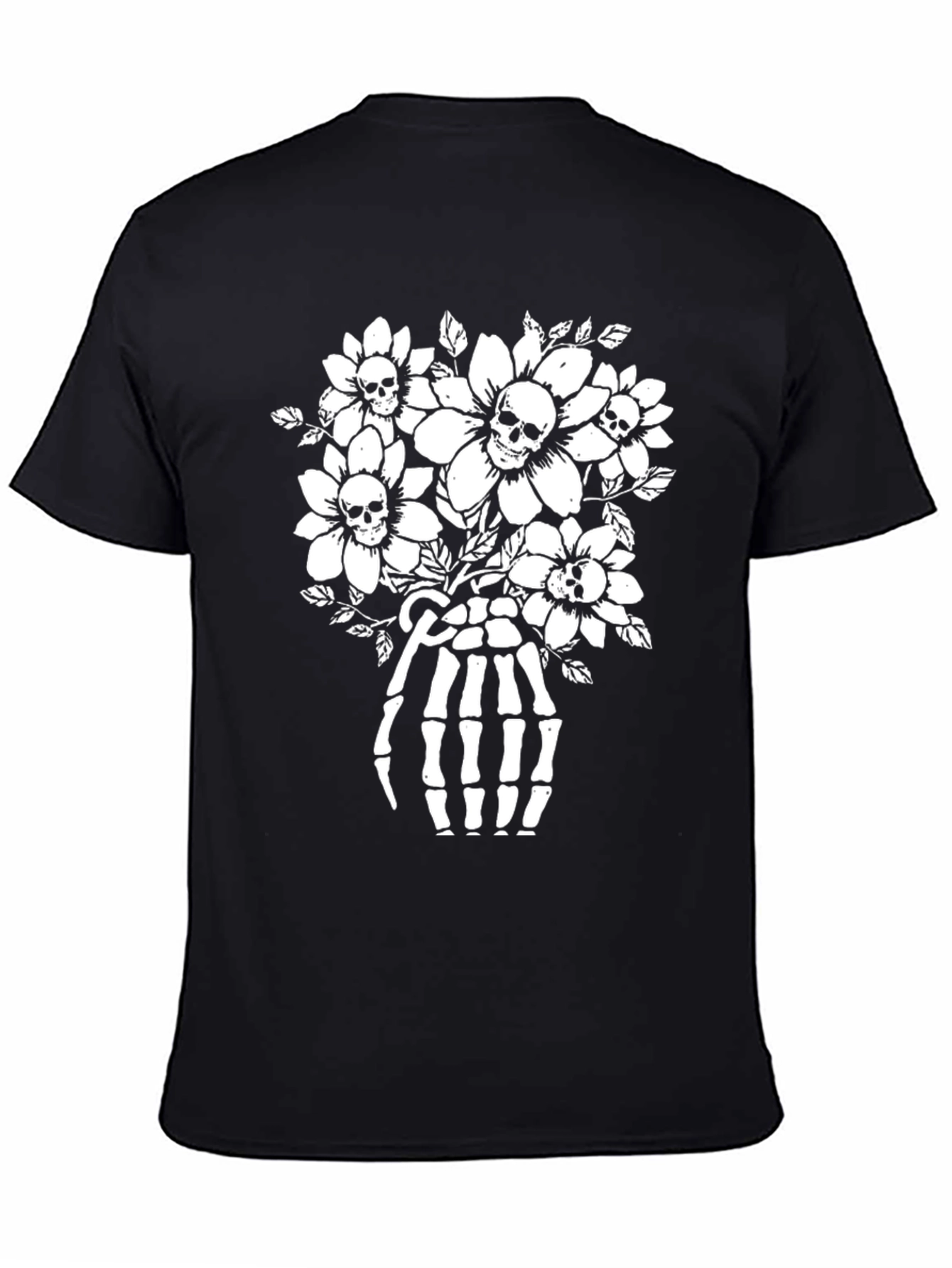 Skull & Flower Skeleton Hand Graphic T-Shirt