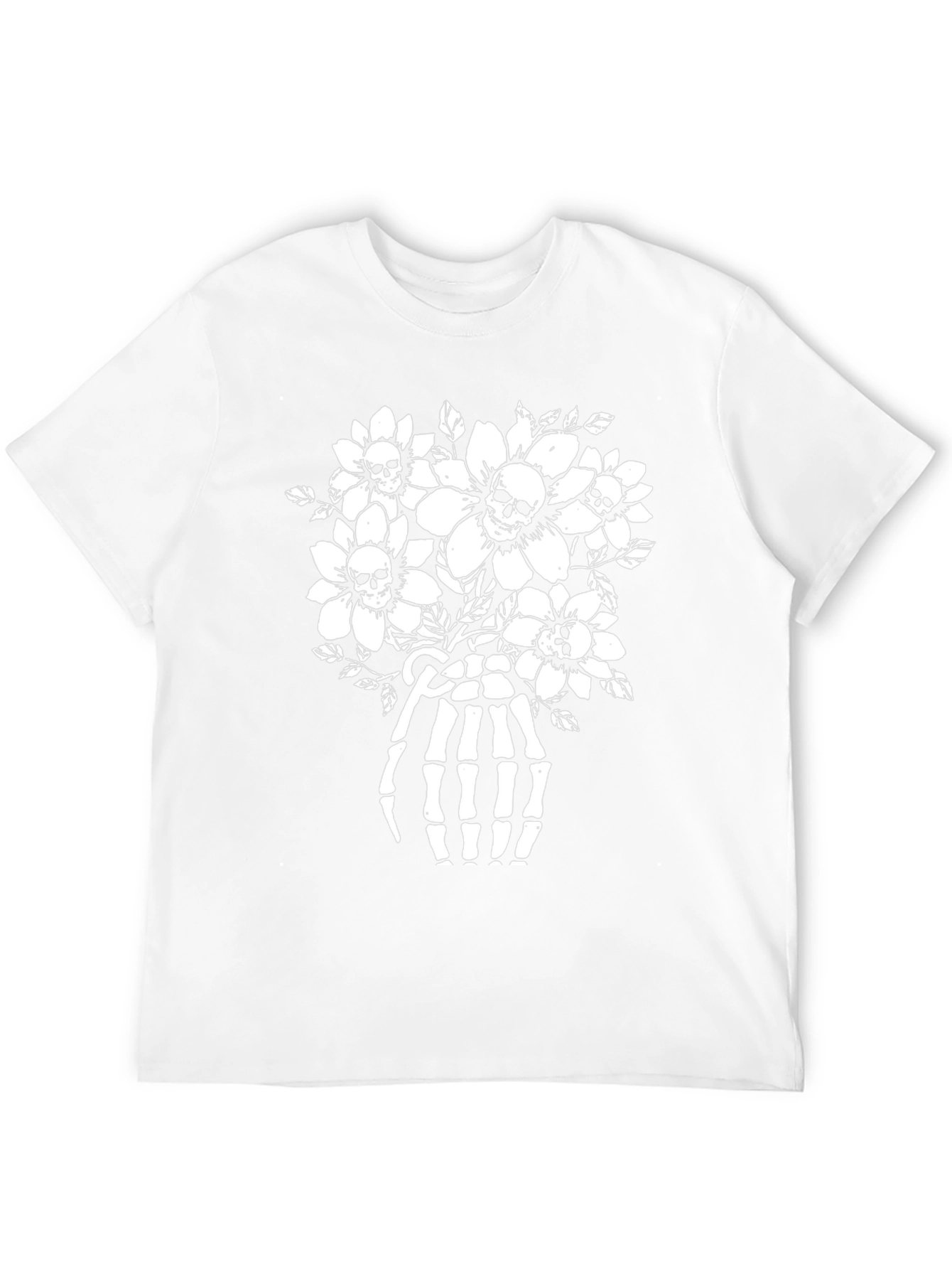 Skull & Flower Skeleton Hand Graphic T-Shirt