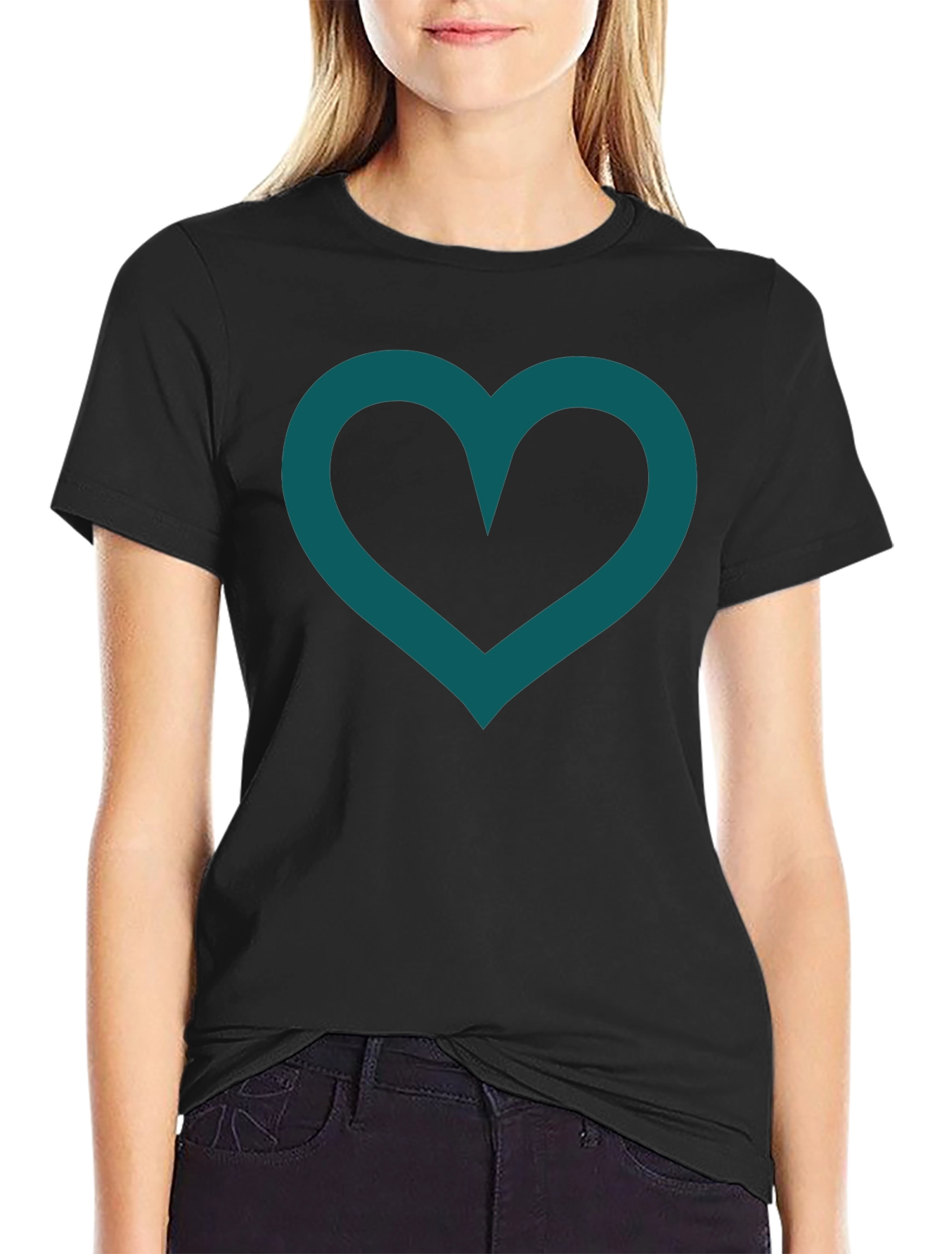 Heart Outline Black T-Shirt Casual