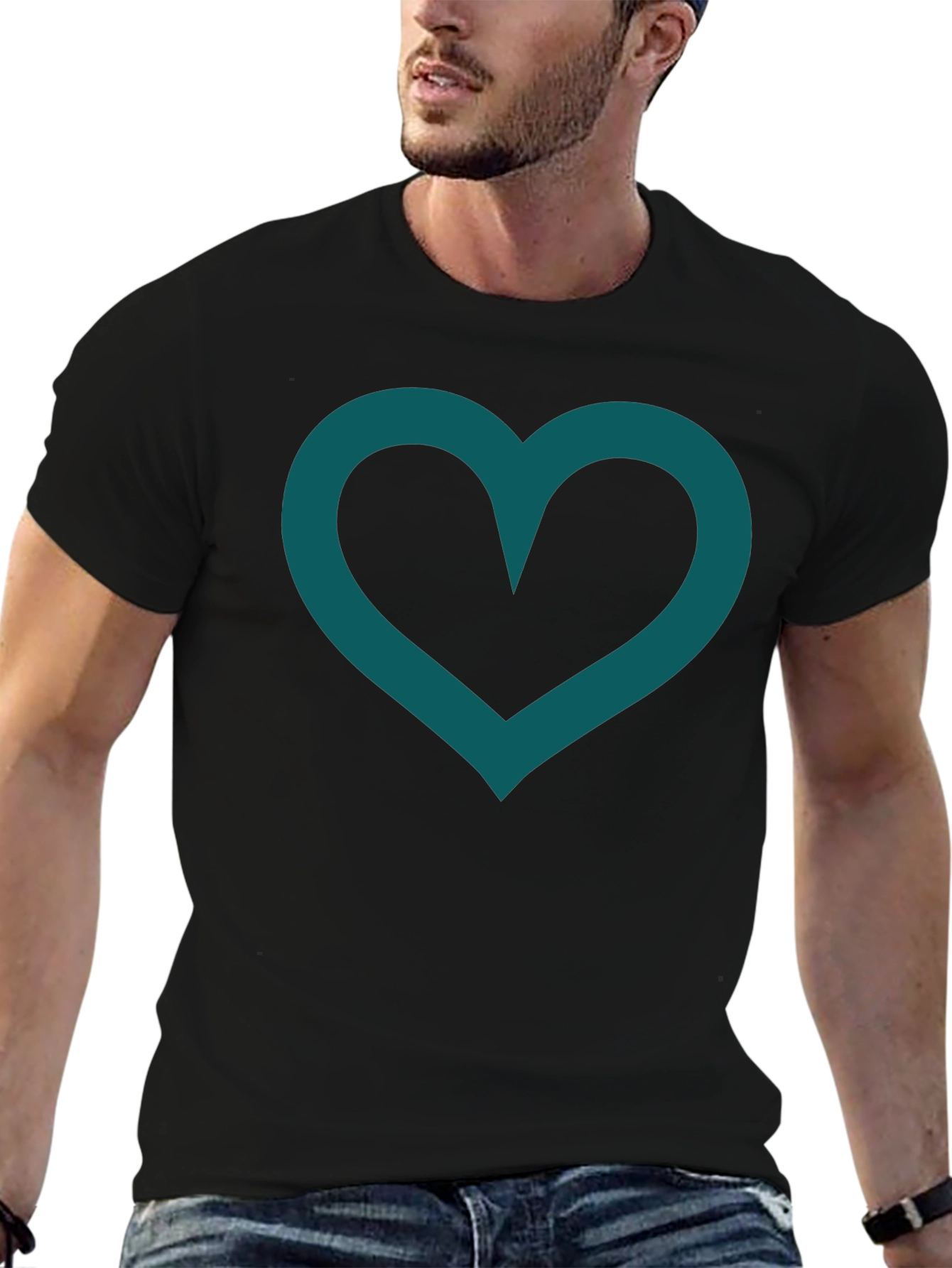 Heart Outline Black T-Shirt Casual