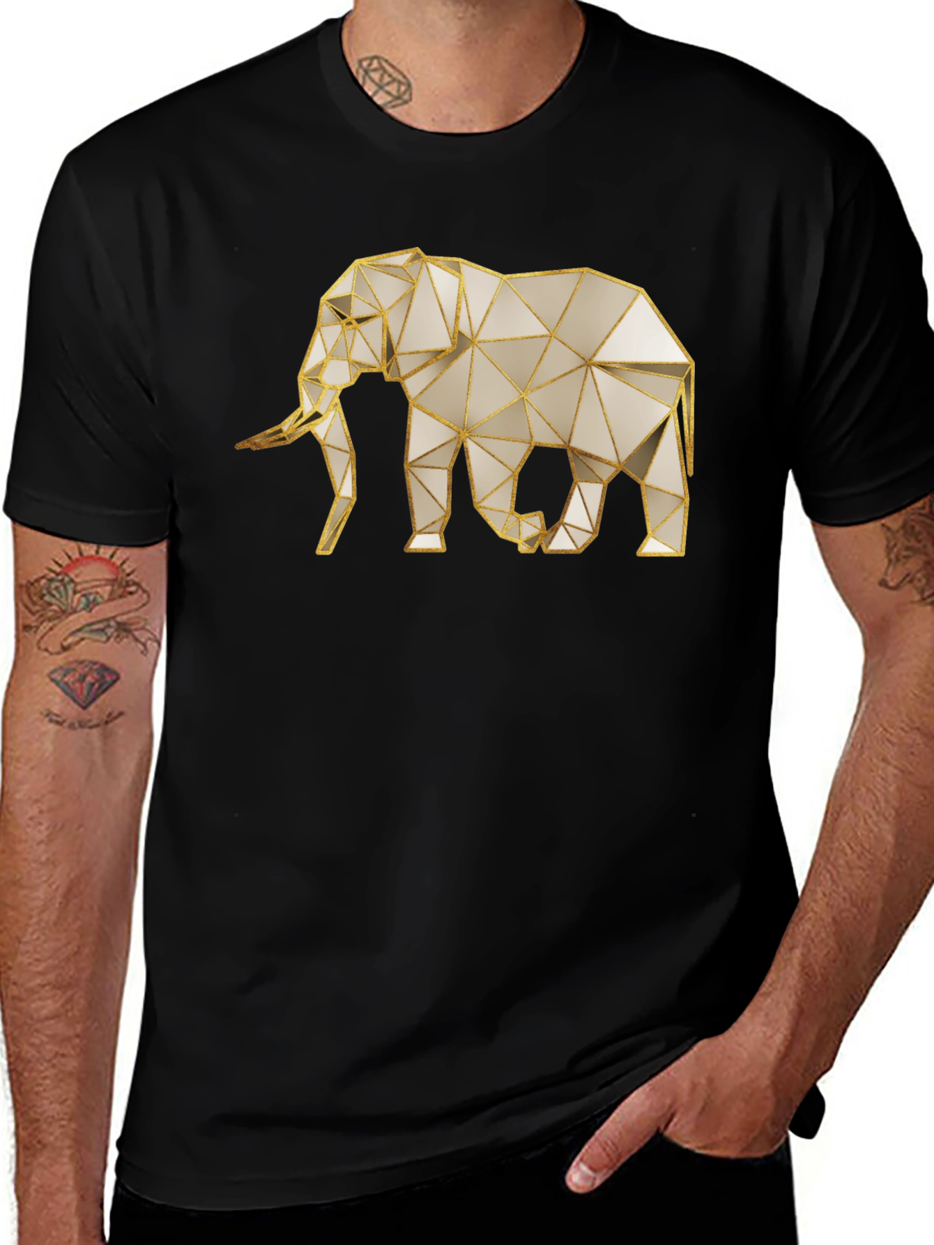 Geometric Elephant Graphic Tee - Modern Animal Print Shirt
