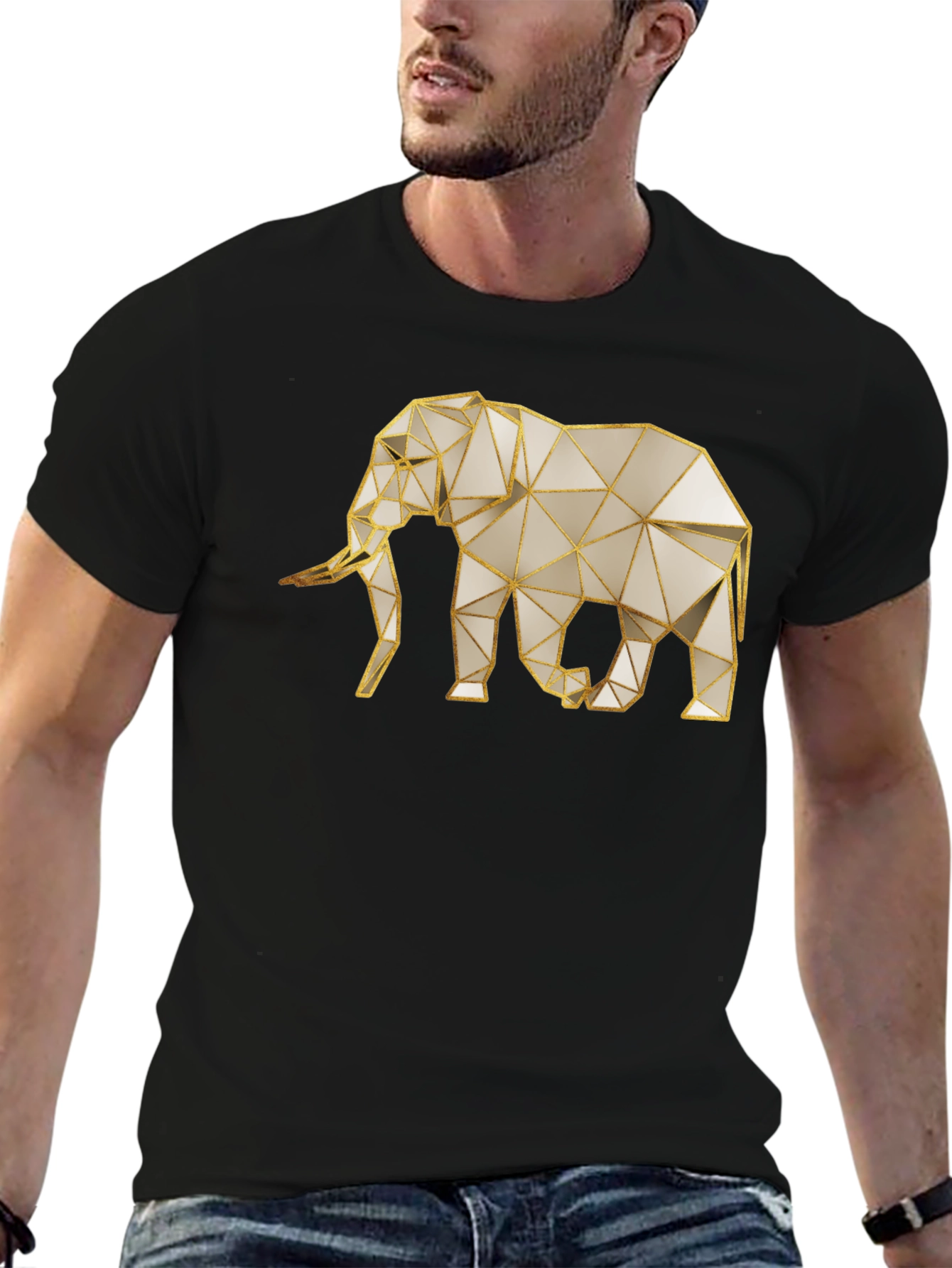 Geometric Elephant Graphic Tee - Modern Animal Print Shirt