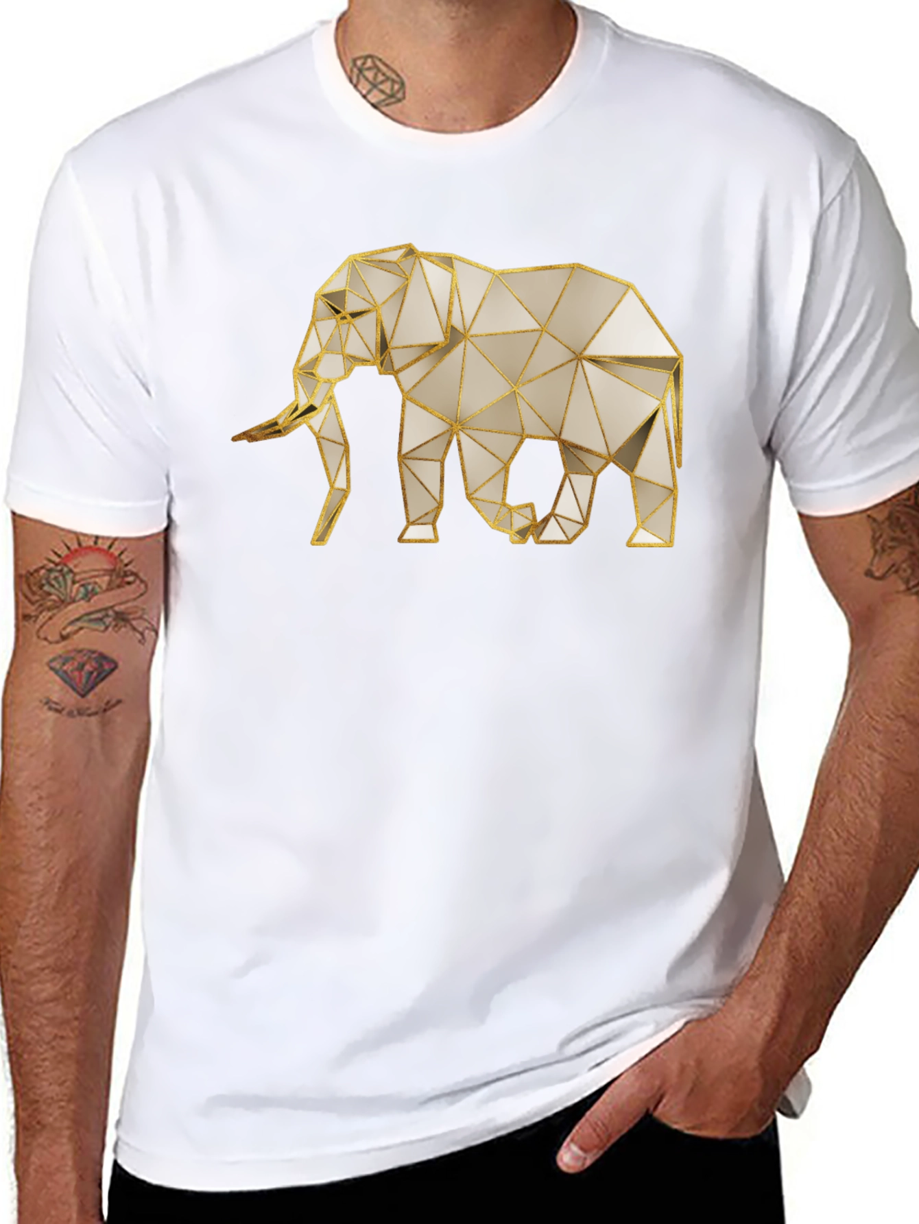 Geometric Elephant Graphic Tee - Modern Animal Print Shirt