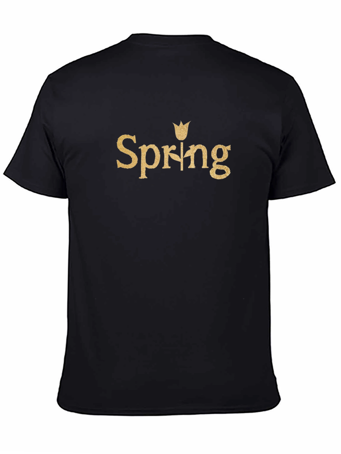 Spring Tulip Graphic Tee - Black Cotton Casual T-Shirt