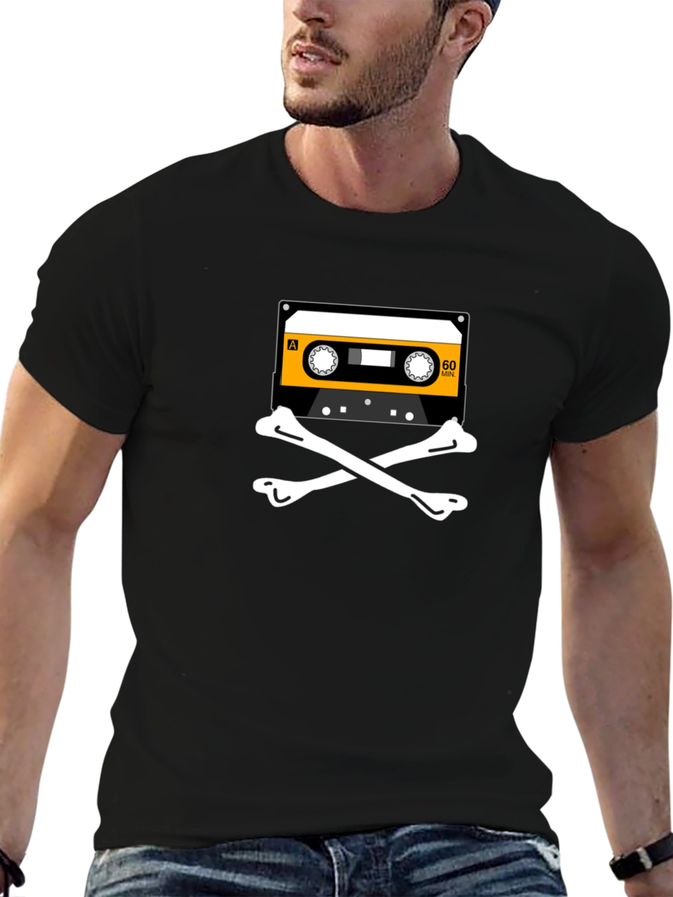 Retro Mixtape Skull T-Shirt - Black