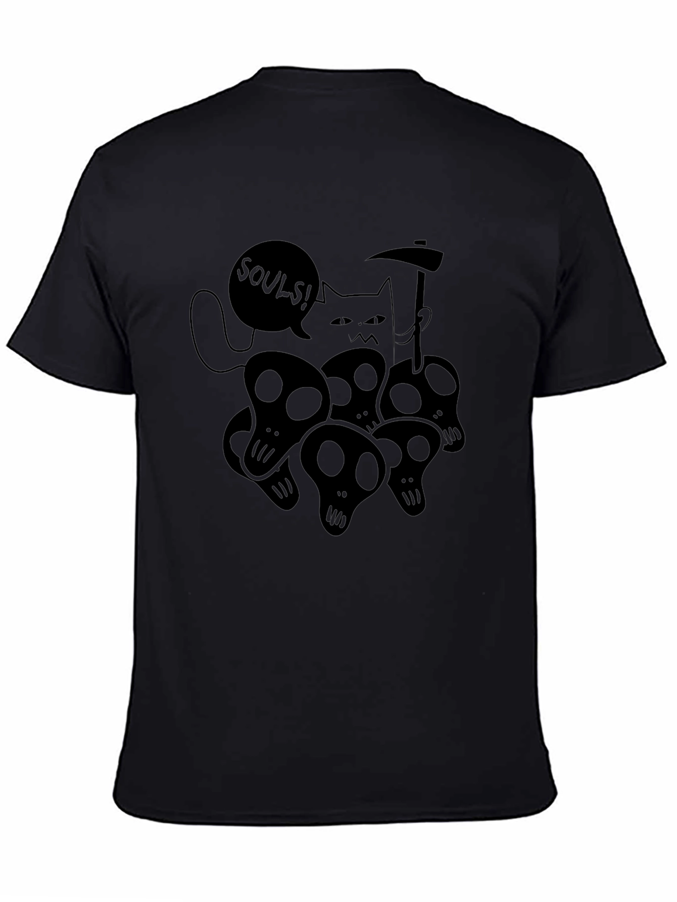 Grim Reaper Cat Graphic Tee - Black Cotton T-Shirt