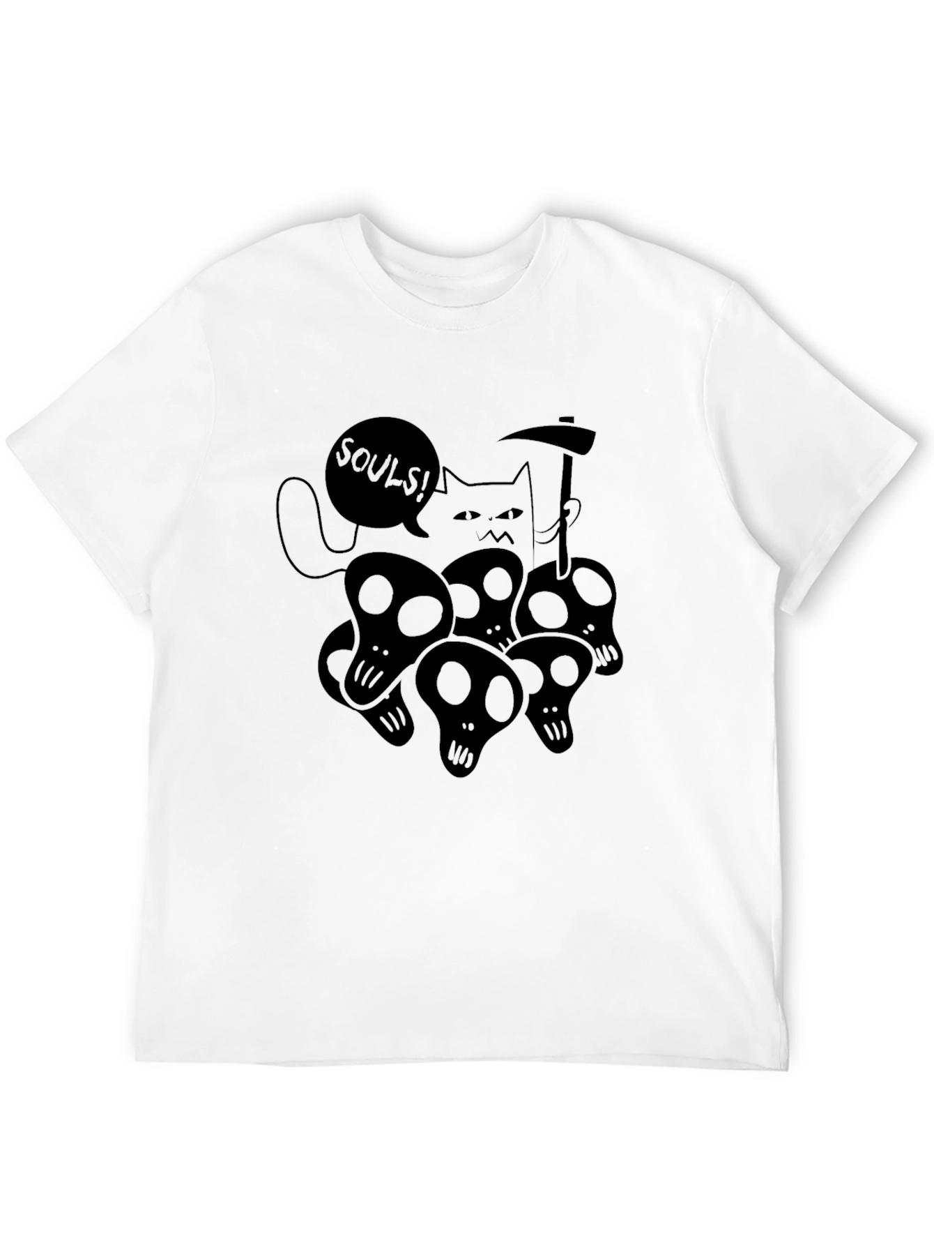 Grim Reaper Cat Graphic Tee - Black Cotton T-Shirt