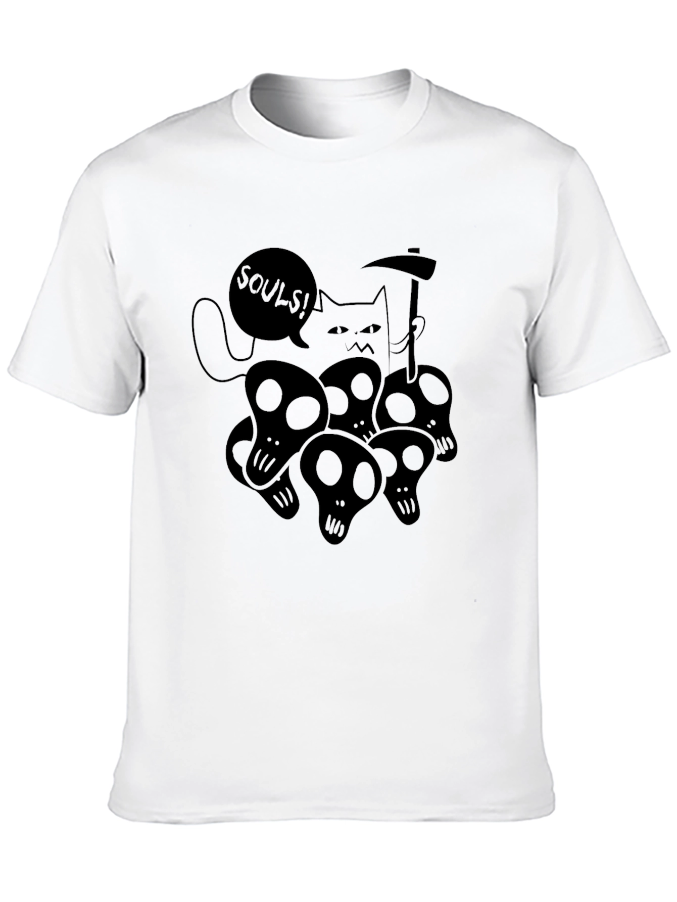 Grim Reaper Cat Graphic Tee - Black Cotton T-Shirt